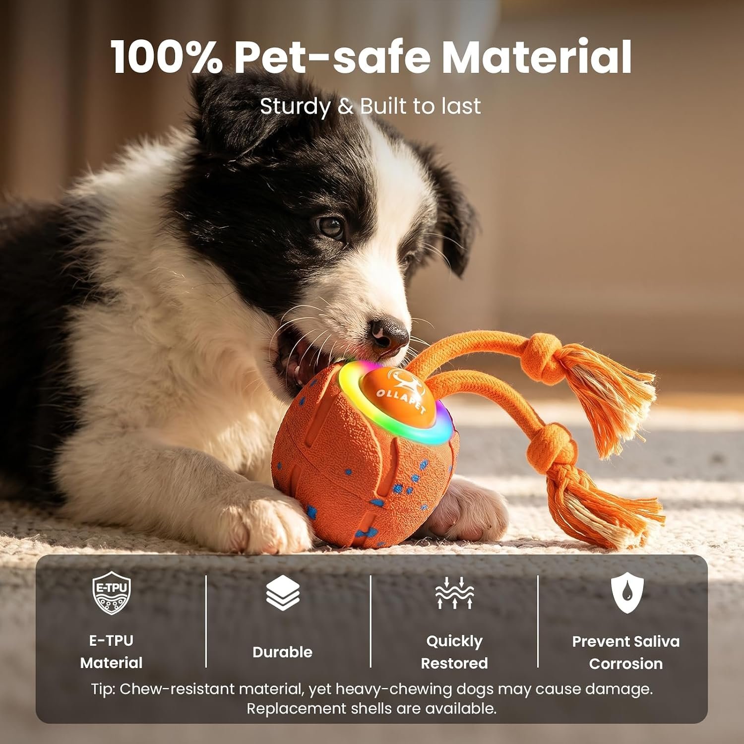 Smart Interactive Dog Toys, 3 Modes Automatic Rolling Ball, Chase Pet Toy with Rope & Barking Sound, Chew Resistant E-TPU, IPX7 Waterproof Rechargeable Ball for Medium Large Dogs, Orange - Image 3