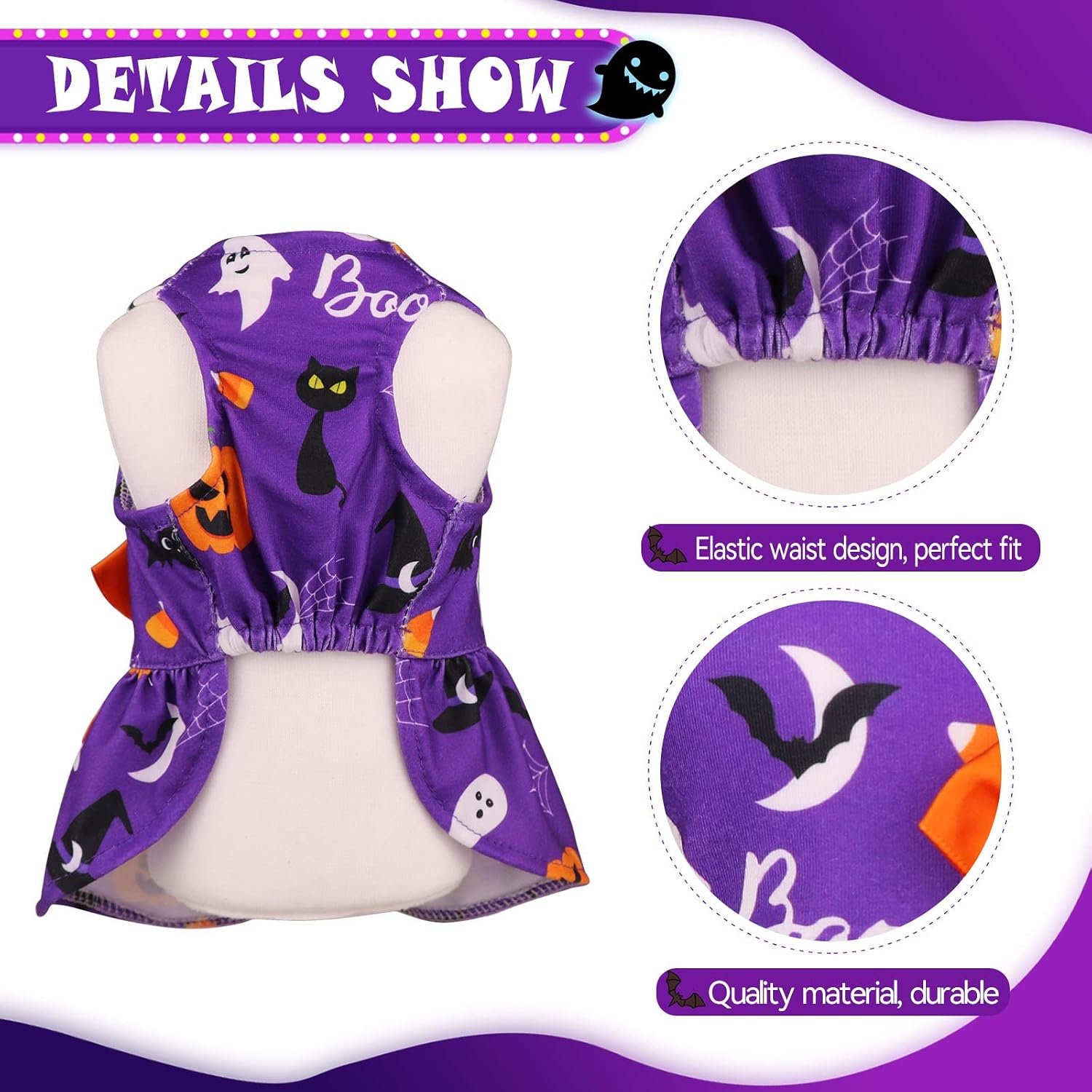 Halloween Dog Costume Girl Dress Stretchy Funny Puppy Clothes With Bowtie Outfit for Small Dogs Cats (L) - Image 4