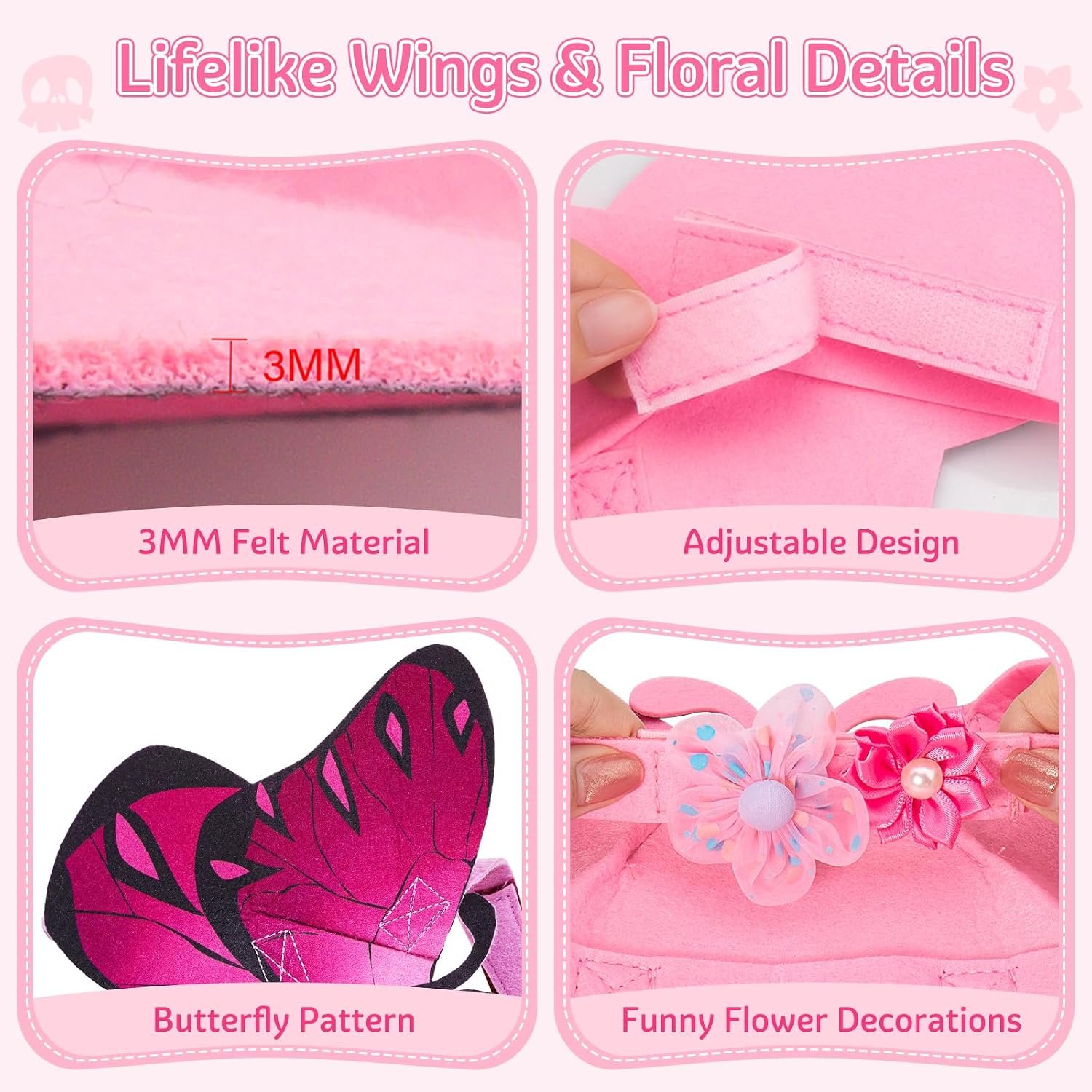 Butterfly Dog Wings Halloween Costume for Small Medium Large Dogs 3PCS Flowers, Pet Costumes Fairy Wings for Christmas Cosplay Puppy Clothes Parade Photo Props Cat Dress up Accessories - Image 3