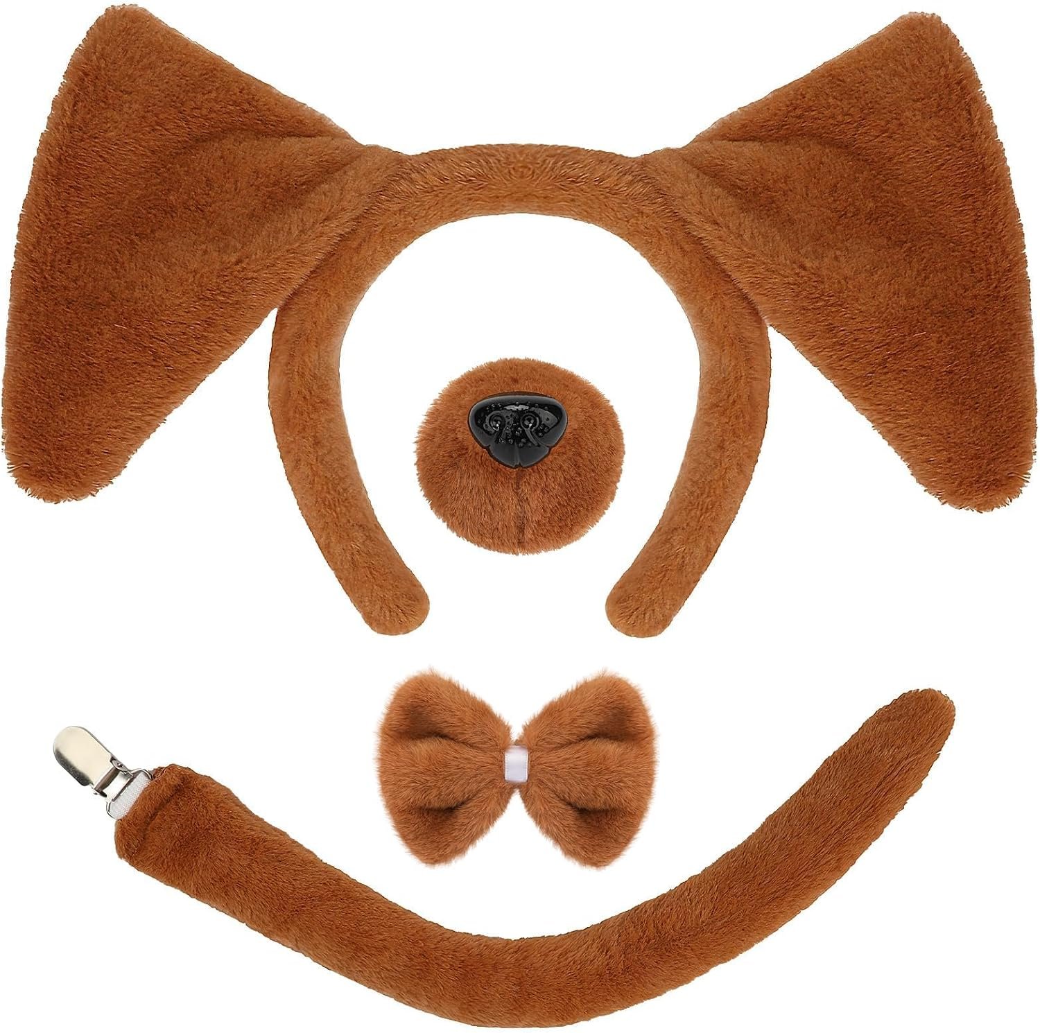 Zoo Animals Costume Accessories Set Animal Ears Headband for Adult with Tail Bow Tie for Halloween Dress Up Party