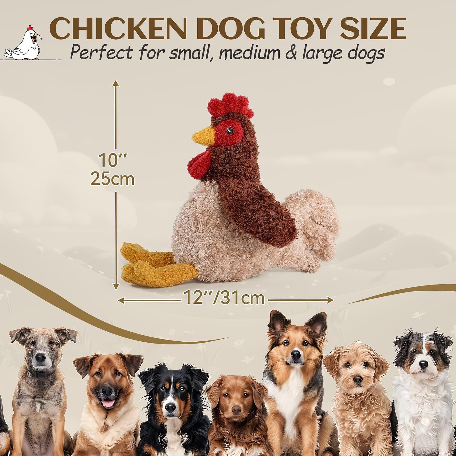ALL FOR PAWS Chicken Squeaky Dog Toy, Plush Stuffed Animal Toy for Small Medium Large Dogs, Puppy Chew Toy with Squeaker & Crinkle, Interactive Rooster Pet Toy for Boredom Relief & Training - Image 2