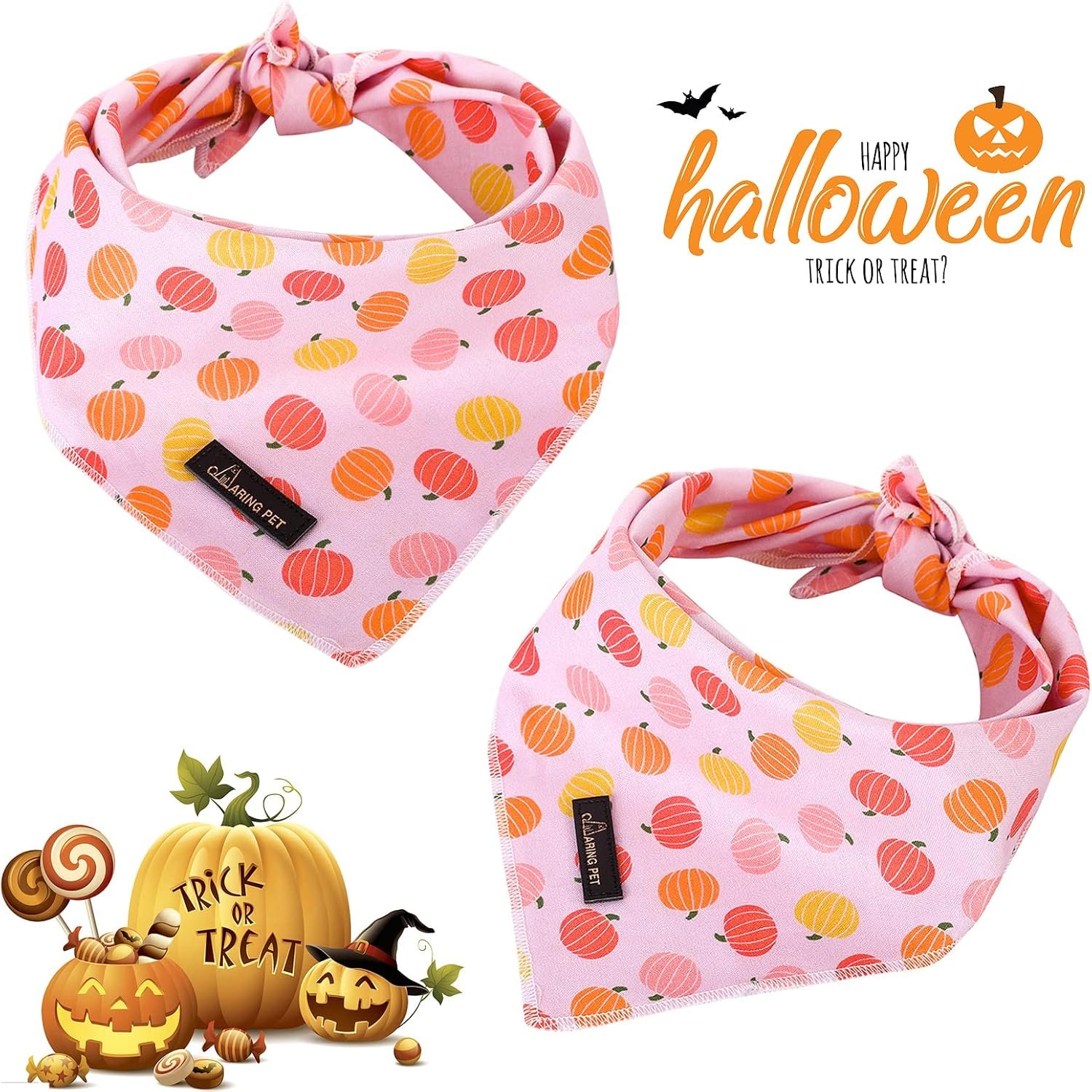 ARING PET Halloween Dog Bandanas, Cotton Pink Pumpkin Pet Bandanas Cute Triangle Bibs Scarf for Small Medium Large Boy Girl Dogs and Cats-L - Image 3