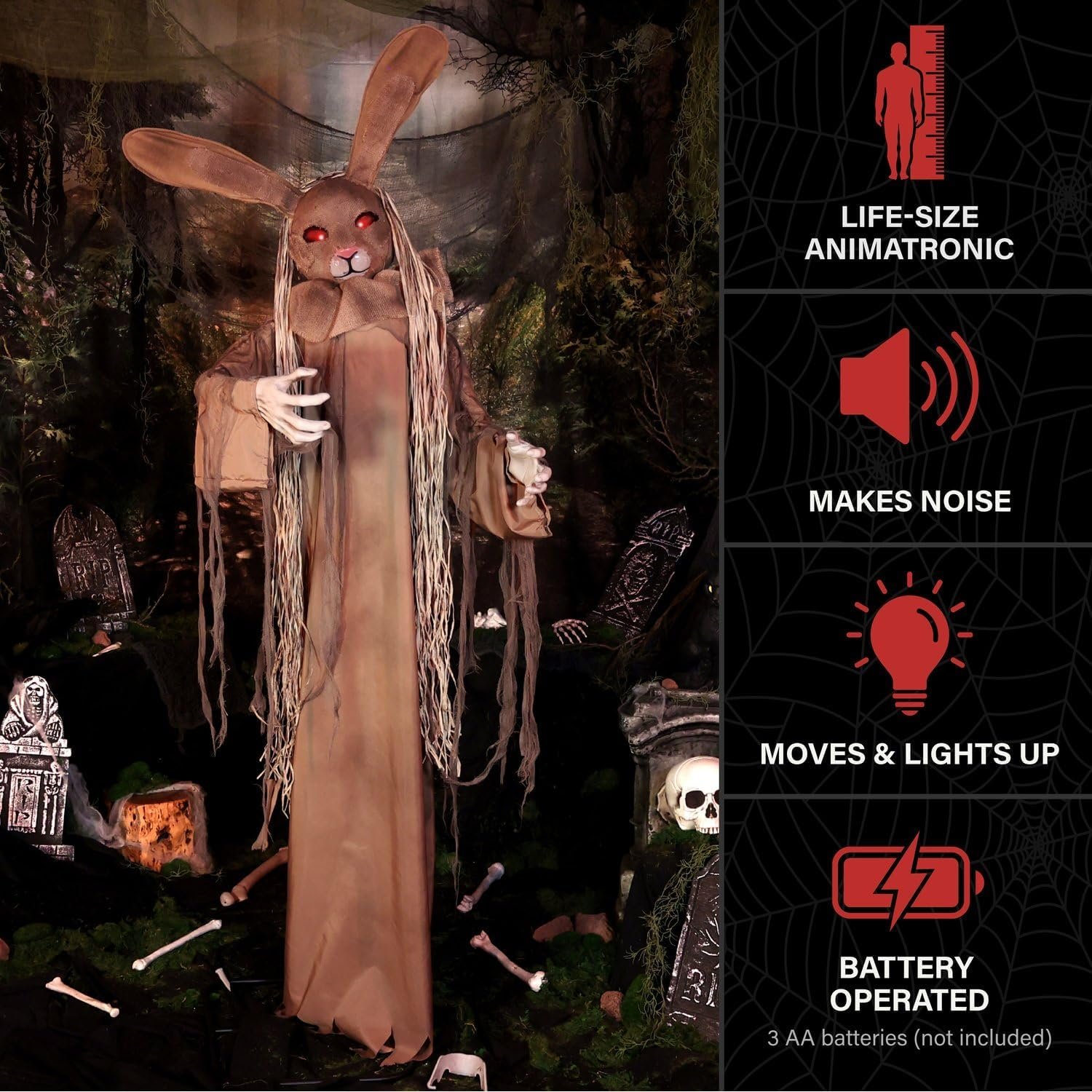 Haunted Hill Farm 5.6-Ft. Brown Rabbit Halloween Animatronic - Image 2