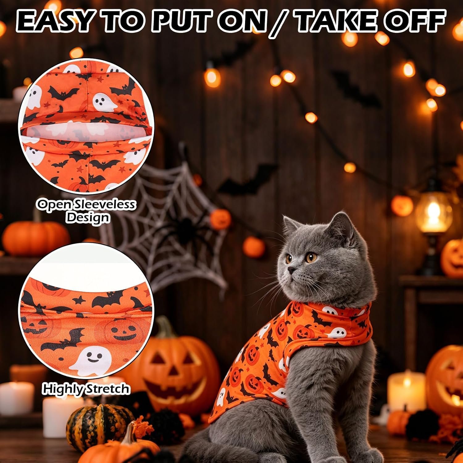 EXPAWLORER Halloween Cat Sweater Warm Fleece Pet Clothes for Cats Only - Image 3