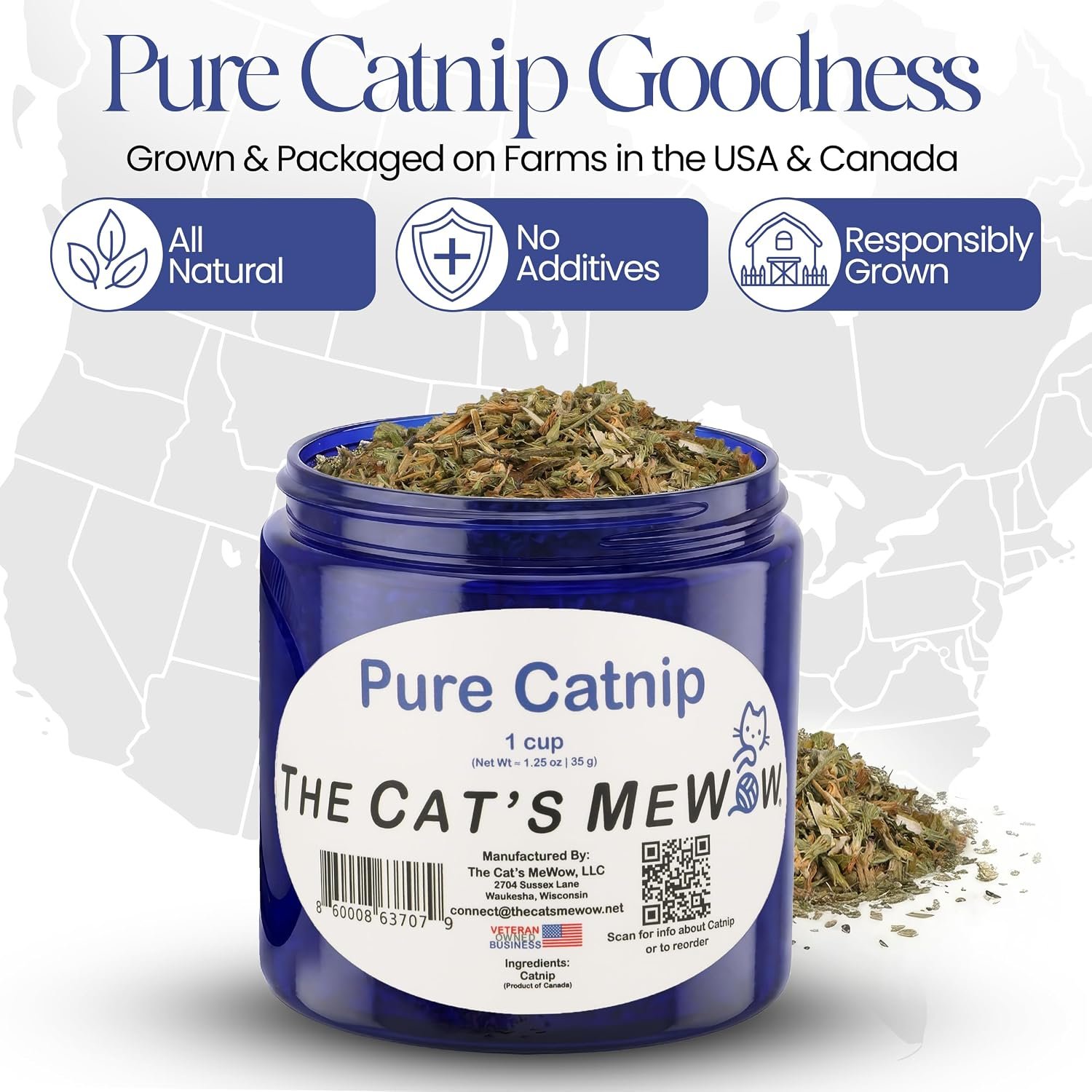The Cat's MeWow 100% Pure Catnip – North American Grown – Strong Aroma for Play & Enrichment – Resealable Freshness Jar – Veteran-Owned Brand - Image 4