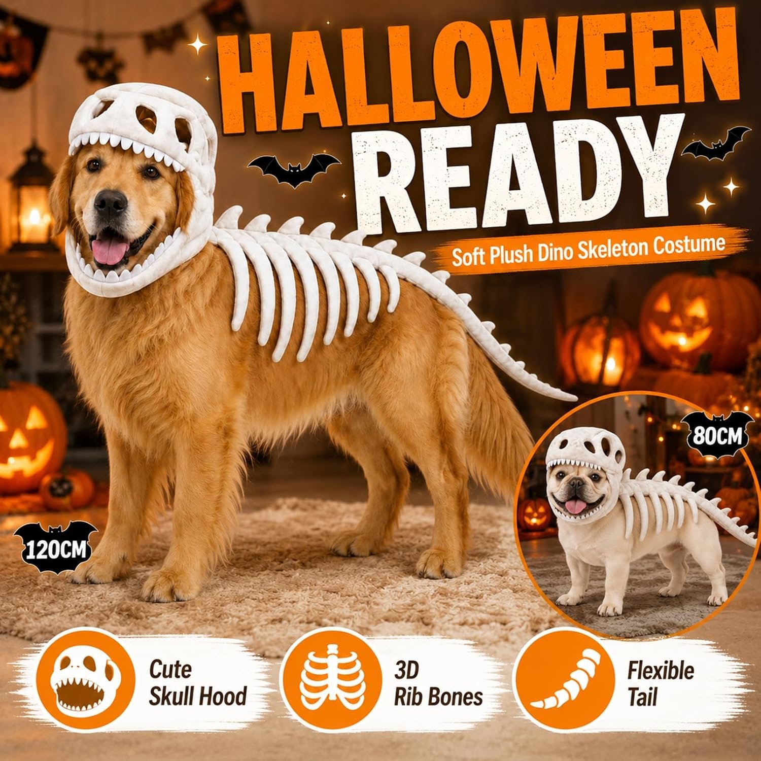 Dog Dinosaur Costume, Dog Halloween Costumes for Large and Small Dogs (47.2inch(Gray-Big Dog)) - Image 2