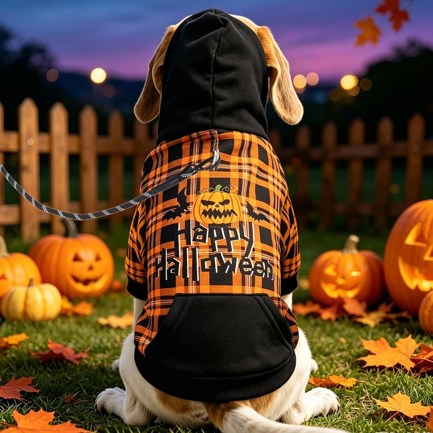 PUPTECK Halloween Dog Hoodie Fall Pet Sweatshirt Soft Warm Clothes Fleece Lined with Hat for Small Medium Large Dogs, Pocket Design, Black L - Image 5