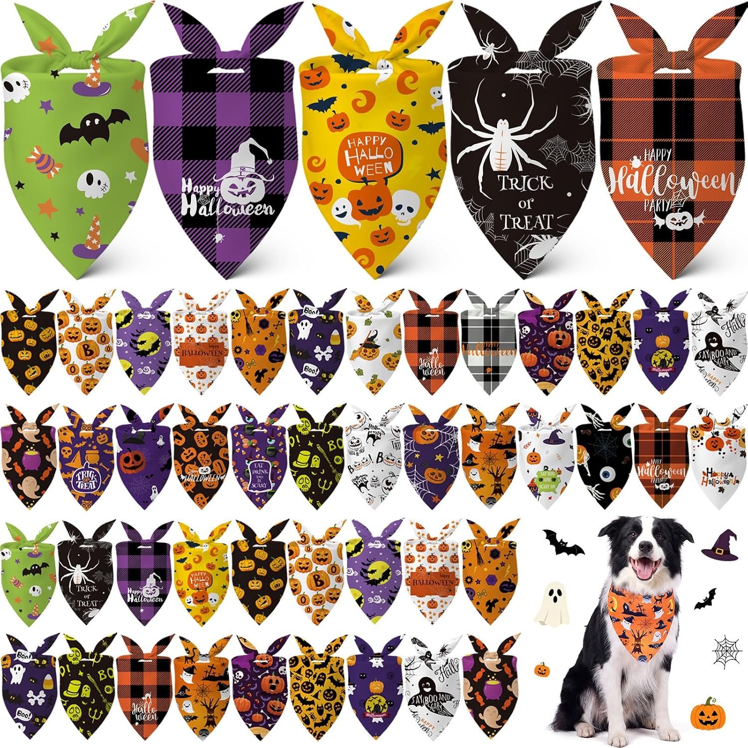 Sanwuta 60 Pcs Halloween Dog Bandan...