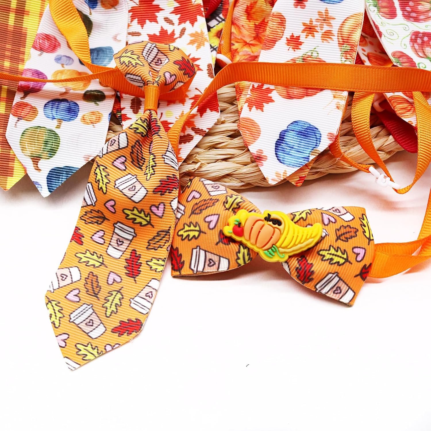 22pcs Fall Dog Bow Tie, Adjustable Bowtie Collar Attachment for Small Medium Pets, Bulk Neckties Set for Thanksgiving Day,Autumn Pet Supplies Charms Hair Costume Accessories(Maple Leaf, Pumpkin) - Image 4