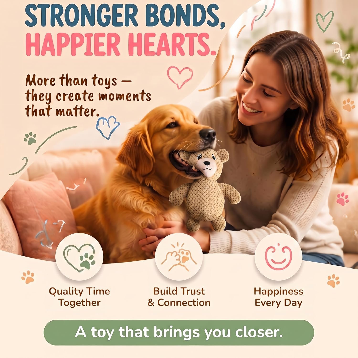 Act boldly 5-Pack Squeaky Dog Toys – Durable Animal-Shaped Plush Chew Toys for Dogs, Handmade Interactive Puppy Toys with Squeaker, Perfect for Reducing Destructive Behavior - Image 3