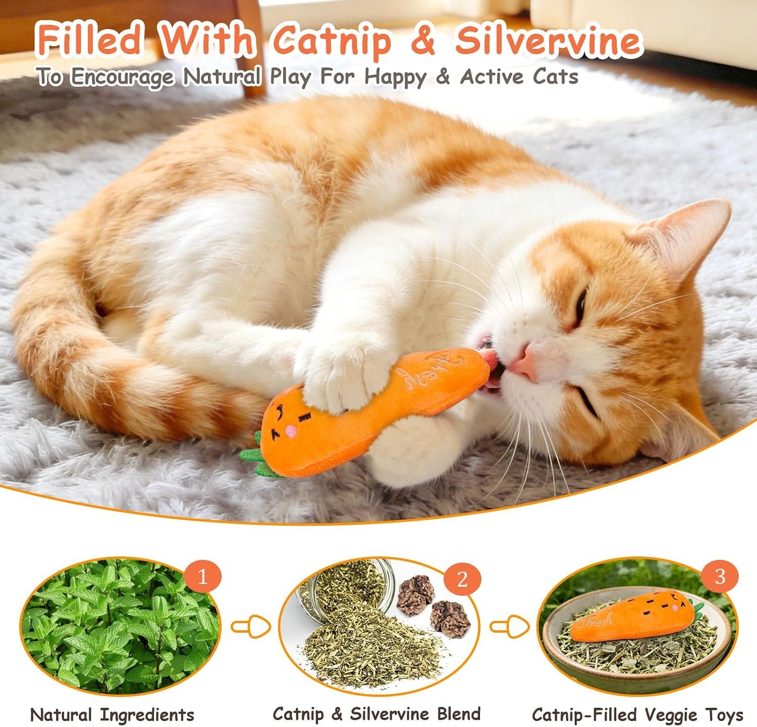 ETEKYER Catnip Cat Toys 5 Pack Vegetable Plush Kicker for Indoor Cats - Image 2