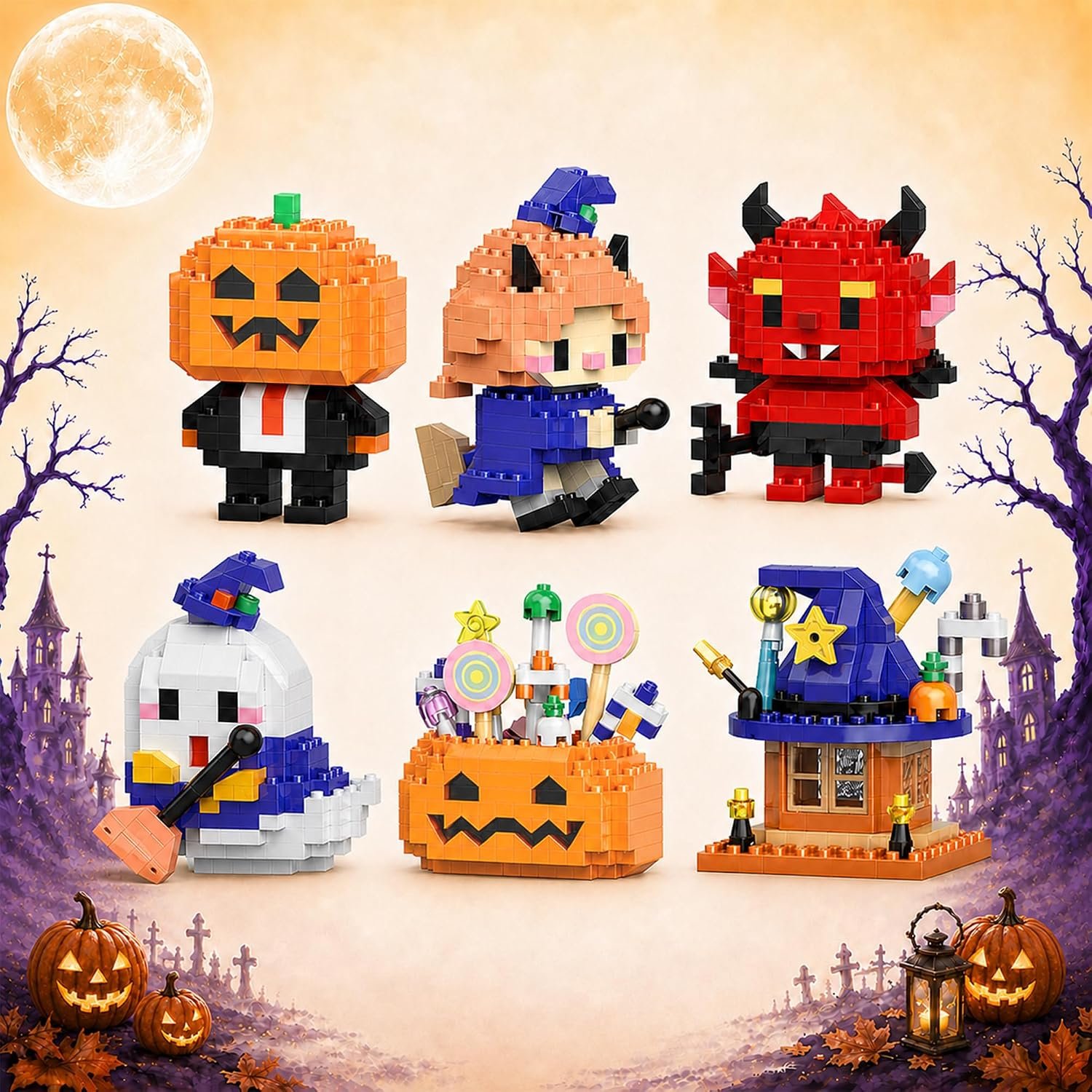 6 in 1 Halloween Building Blocks Co...