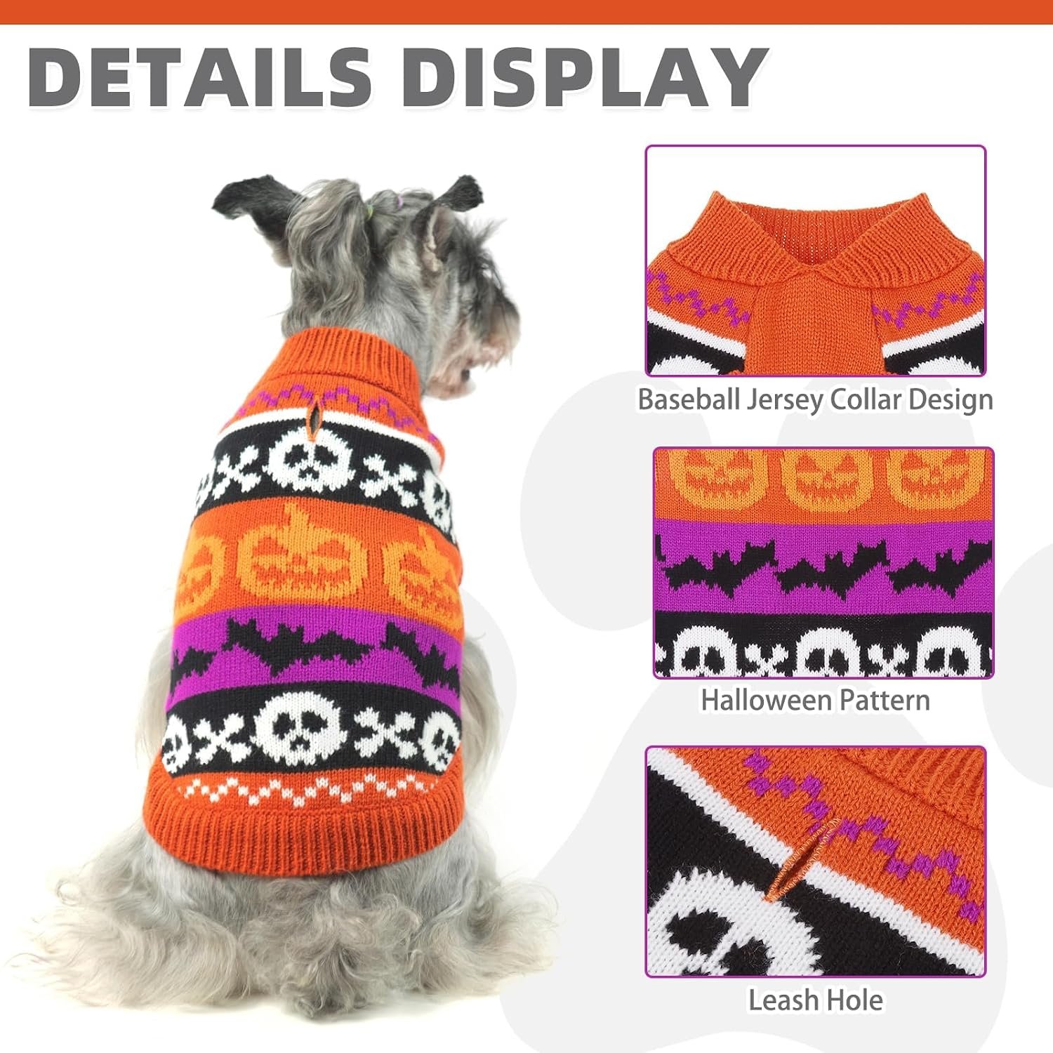 KOOLTAIL Halloween Dog Sweater Costume Fall Winter Clothes - Soft Pumpkin Knitwear Dog Cold Weather Coat, Pet Sweatshirt Pullover Outfit for Small Medium Large Dogs Puppy Cats Girls Boys Orange SM - Image 4