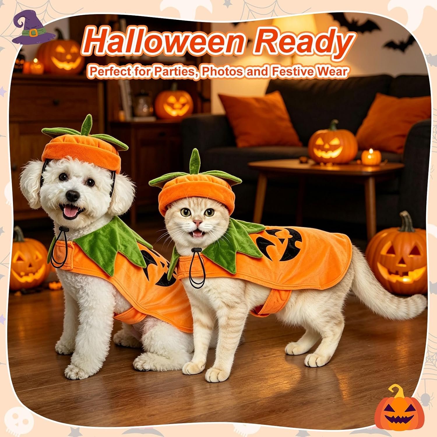 BEAUTYZOO Halloween Dog Pumpkin Costume, 2PCS Dog Halloween Costumes Cape,L - Image 6