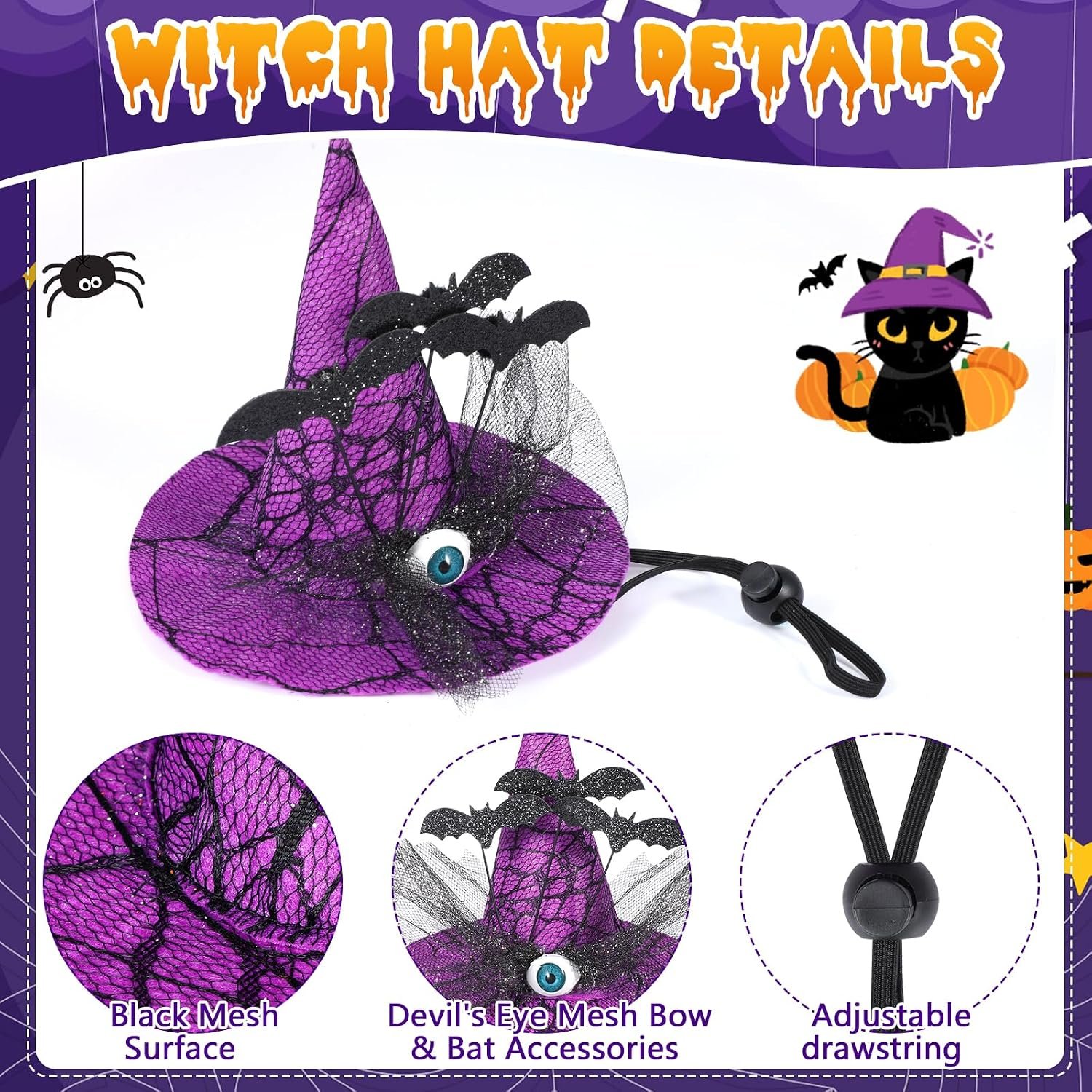 QKURT Halloween Pet Wizard Costume, Witch Cloak & Hat Set for Cats and Small Dog, Pet Cosplay Halloween Party Decoration(L) - Image 4