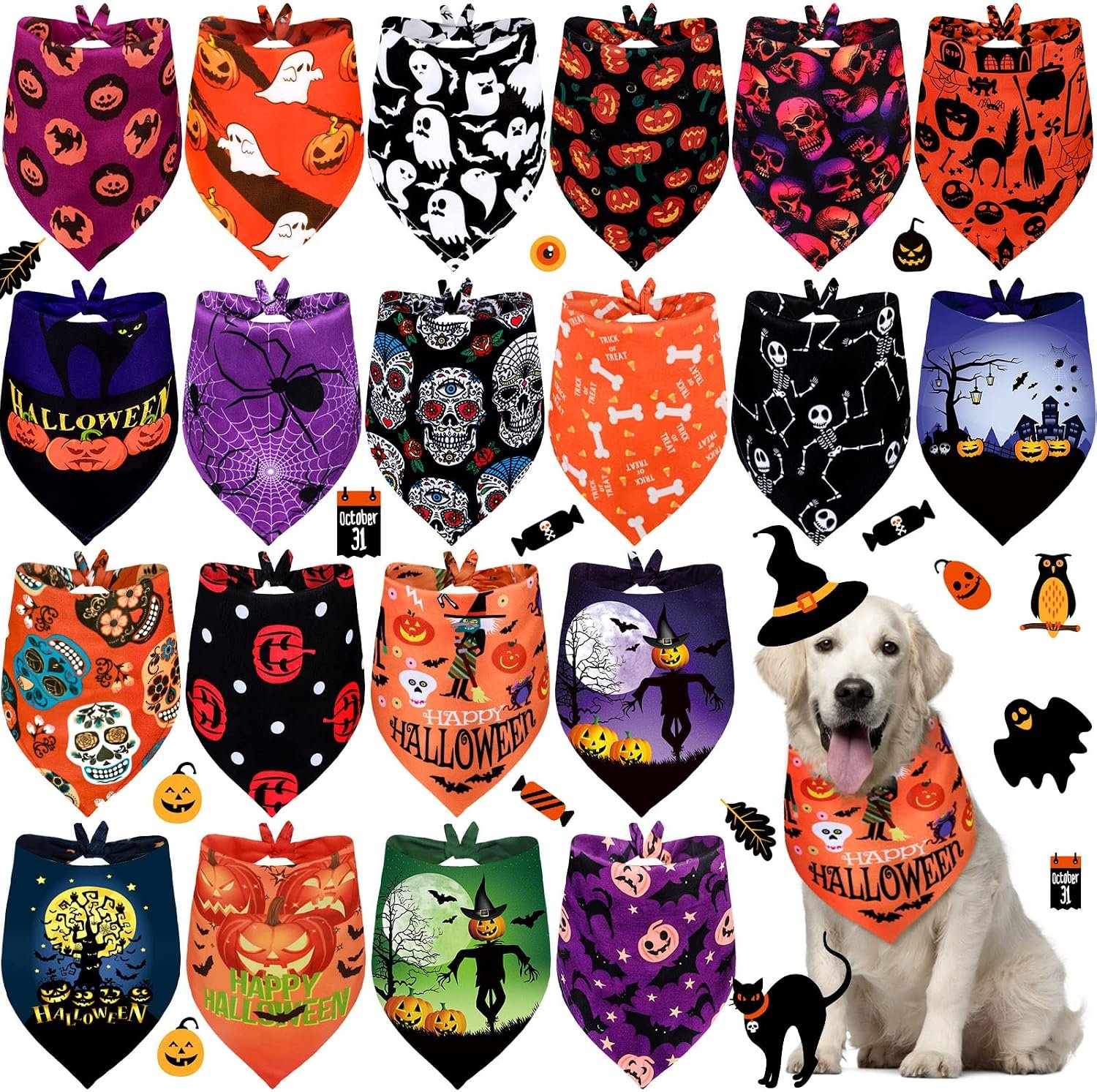 Frienda 20 Pcs XL Halloween Dog Ban...