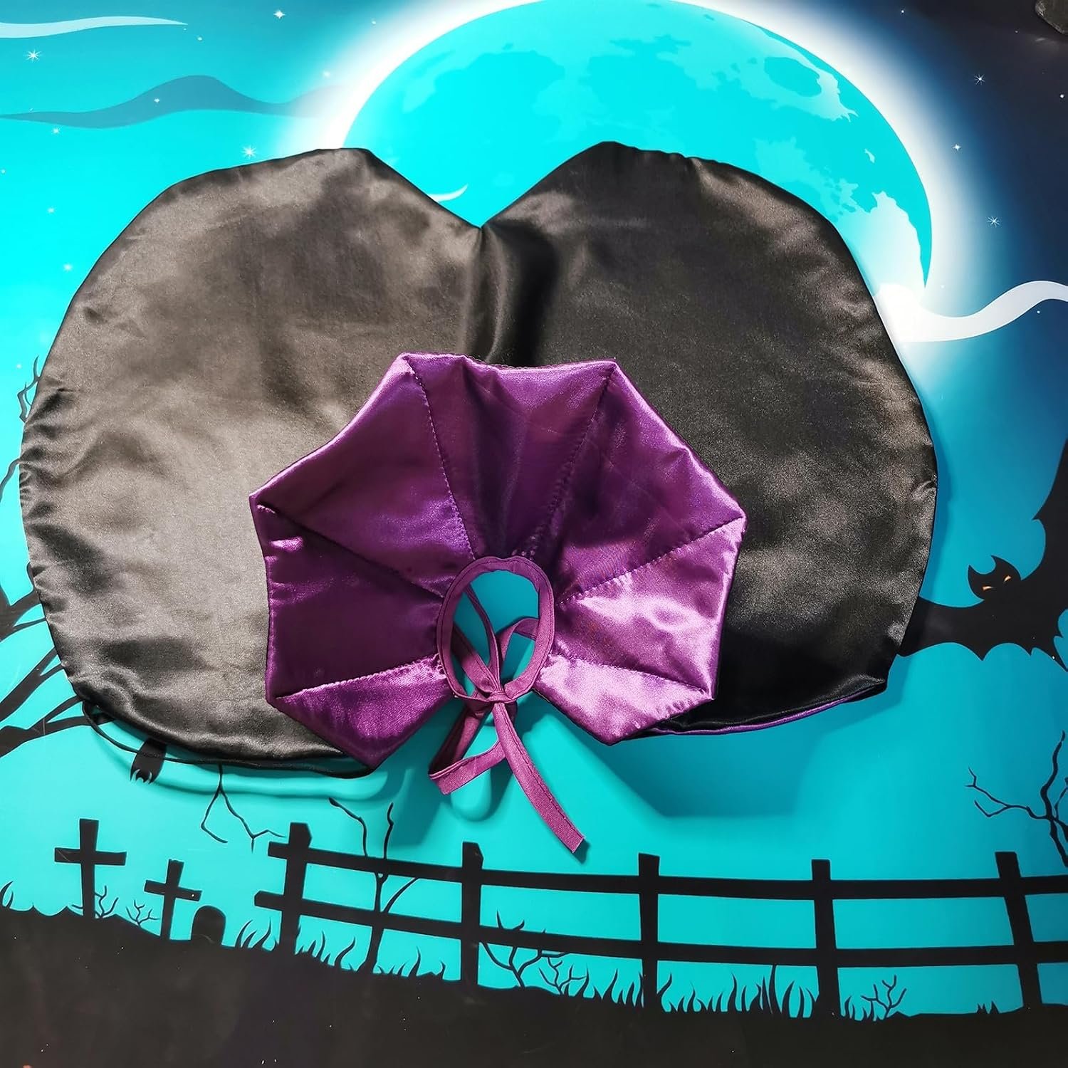 Qiansail Cat Cape Vampire Cloak Halloween Dog Costume Pet Cosplay Apparel Outfit Decor Accessories for Puppy Kitten, Black and Purple, Polyester, Adjustable 7-19 Inches - Image 7