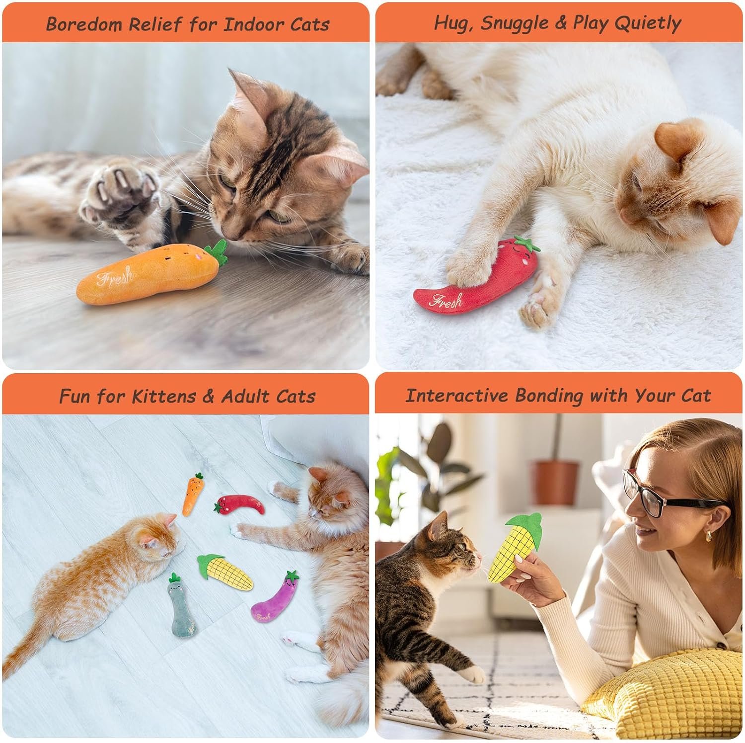 ETEKYER Catnip Cat Toys 5 Pack Vegetable Plush Kicker for Indoor Cats - Image 6
