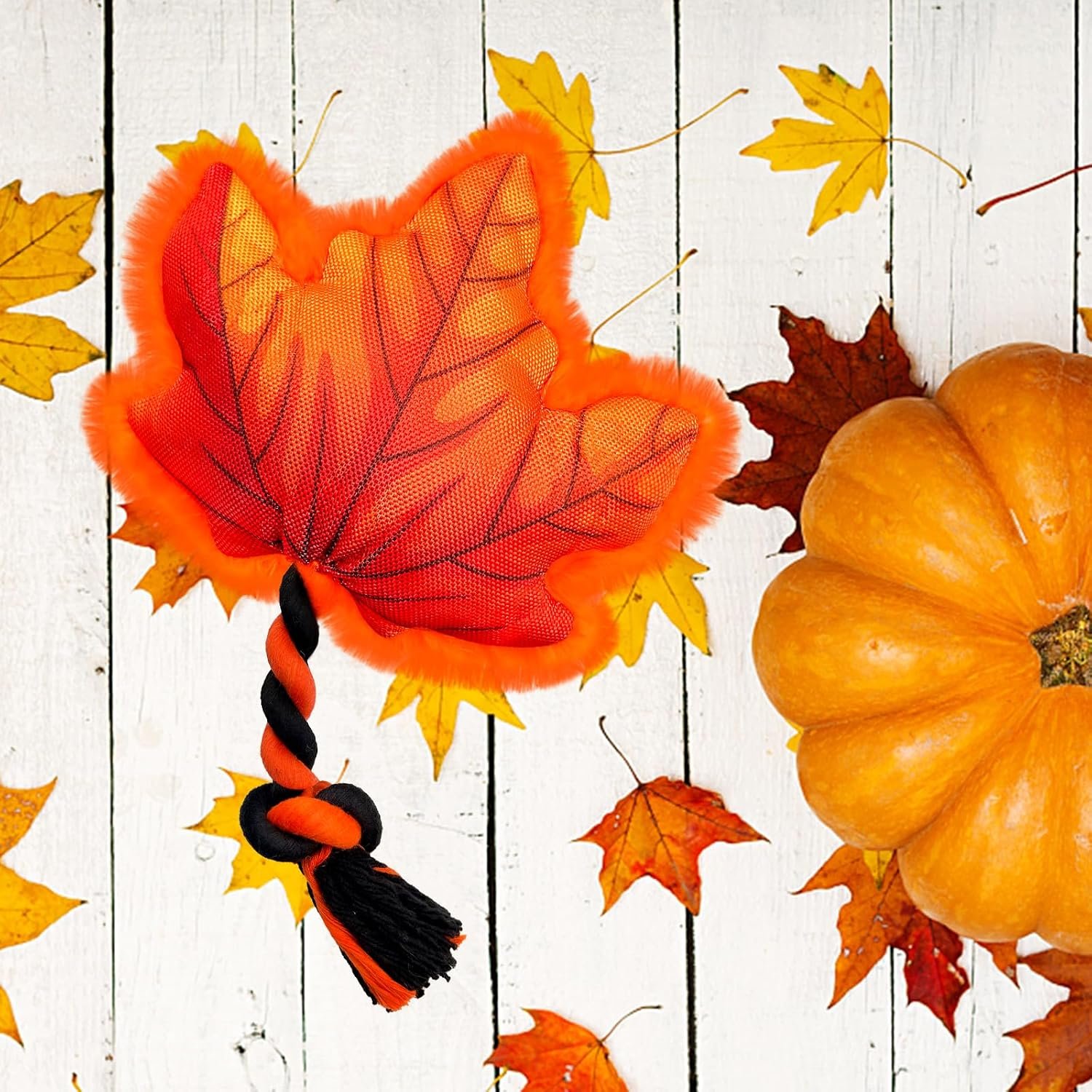 Thanksgiving Dog Toy, Squeaky Maple Leaf Rope Toy for Small Dogs - Image 3