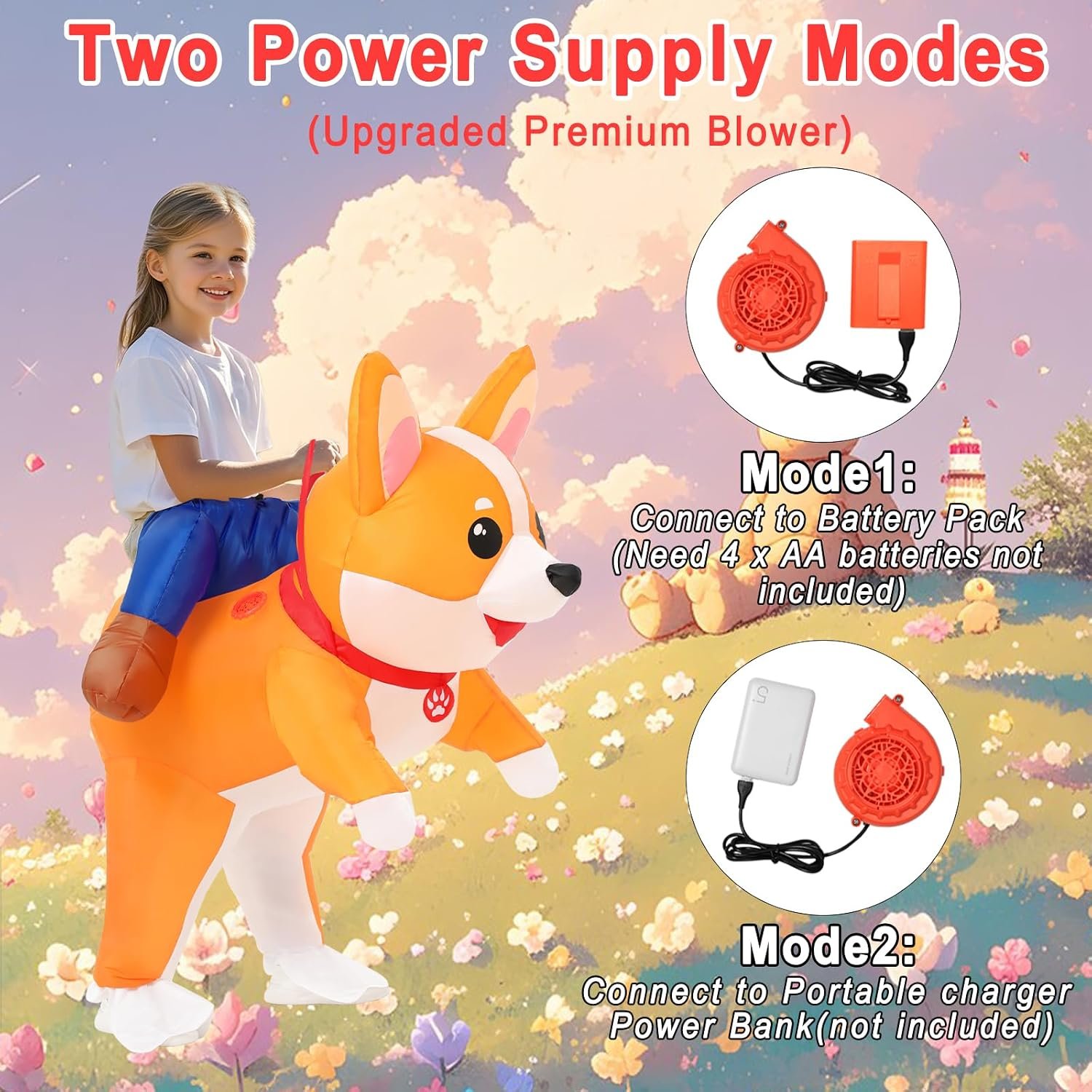Inflatable Costumes Kids Dog Costume Halloween Blow Up Ride on Corgi Costume Animal Suit for Girls Boys Cosplay Party - Image 4