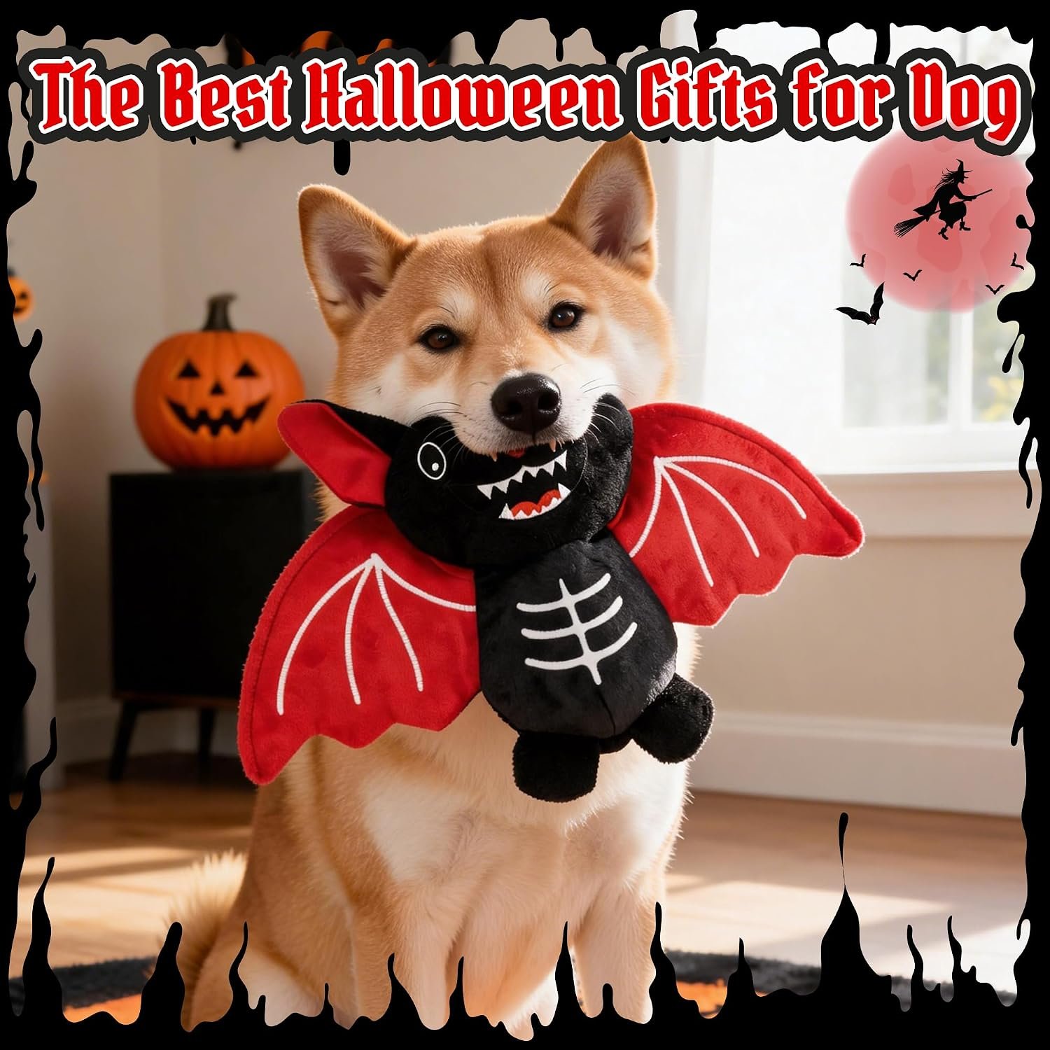Halloween Squeaky Dog Toy - Bat Plush Dog Chew Toy with Crinkle Paper, Durable No Stuffing Dog Toy for Small, Medium & Large Breeds, Festive Halloween Pet Toy - Image 6