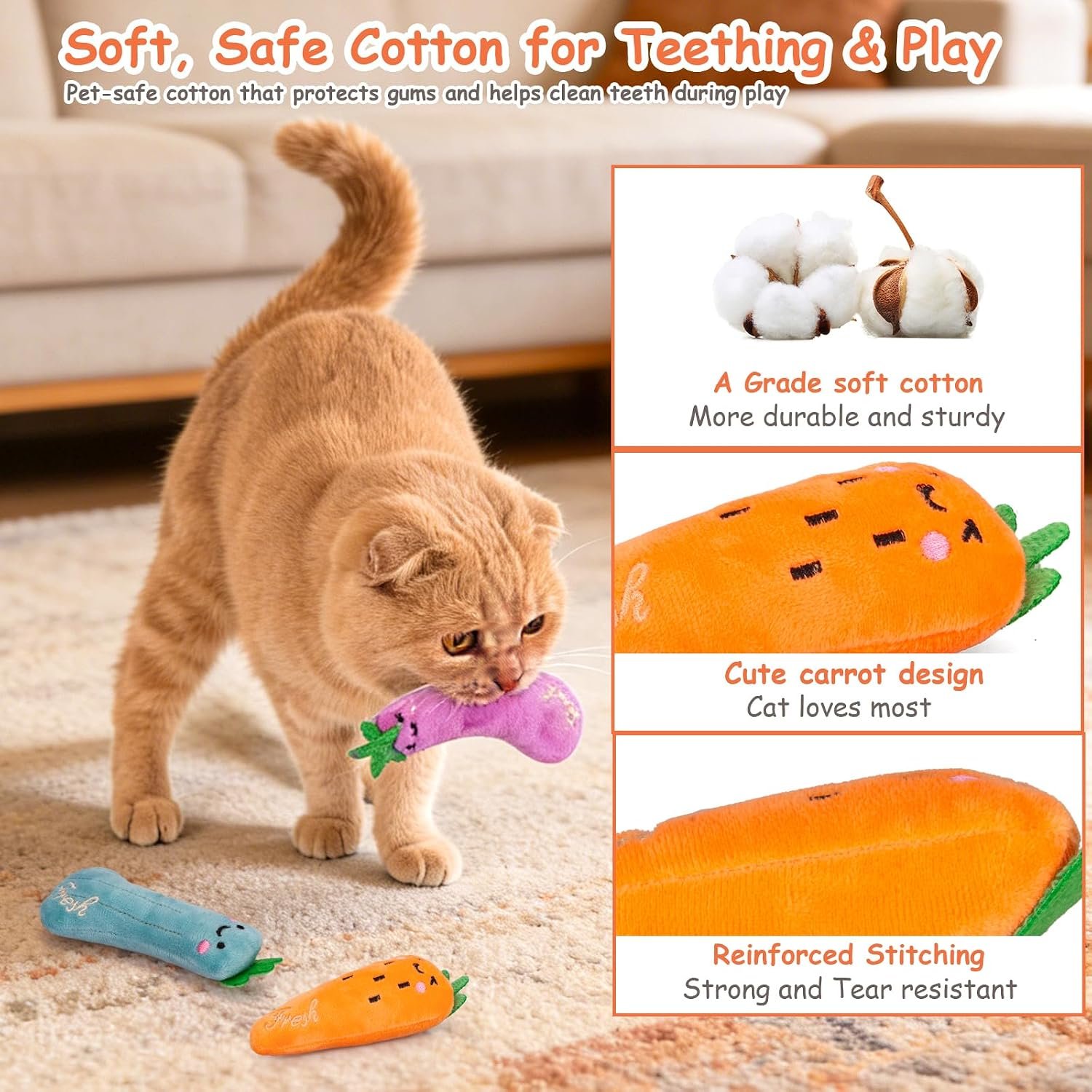 ETEKYER Catnip Cat Toys 5 Pack Vegetable Plush Kicker for Indoor Cats - Image 4
