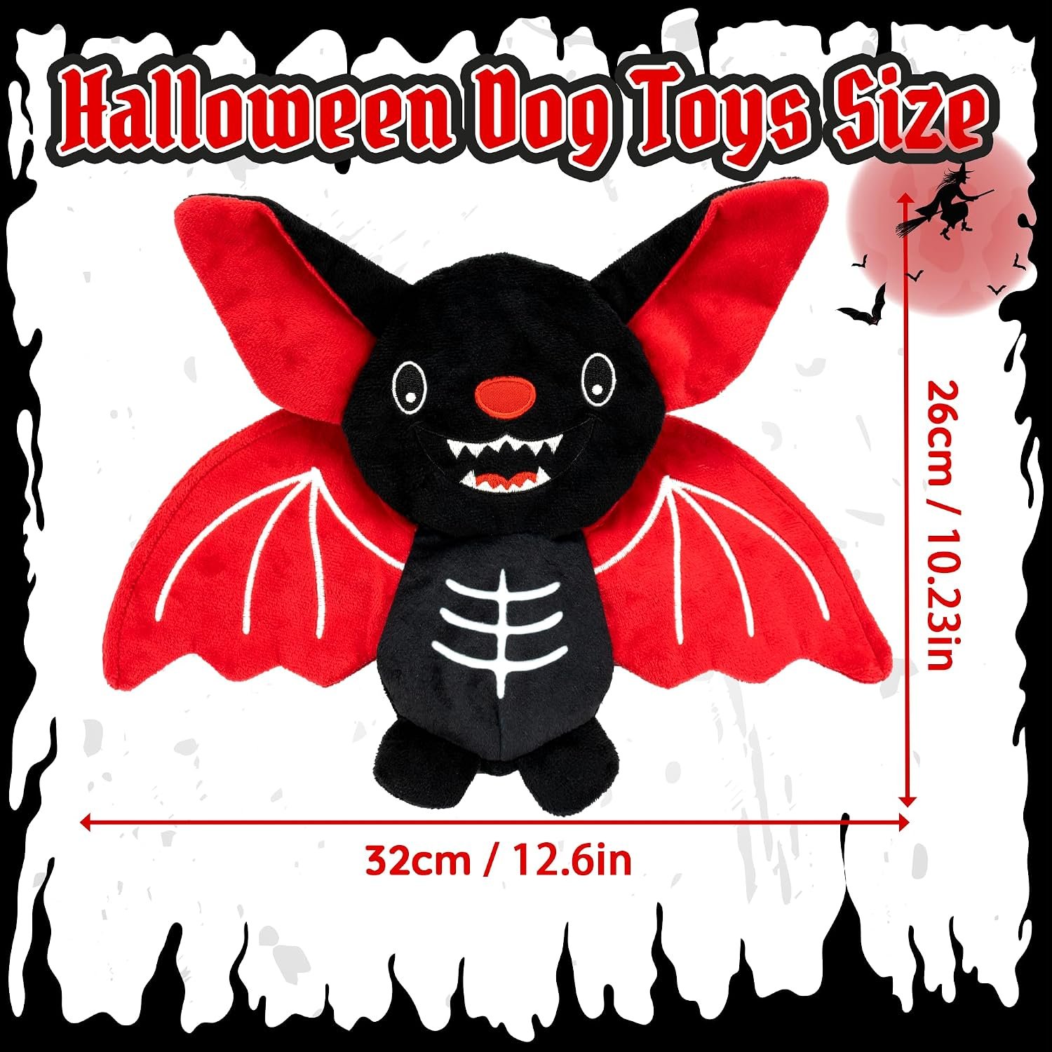 Halloween Squeaky Dog Toy - Bat Plush Dog Chew Toy with Crinkle Paper, Durable No Stuffing Dog Toy for Small, Medium & Large Breeds, Festive Halloween Pet Toy - Image 3