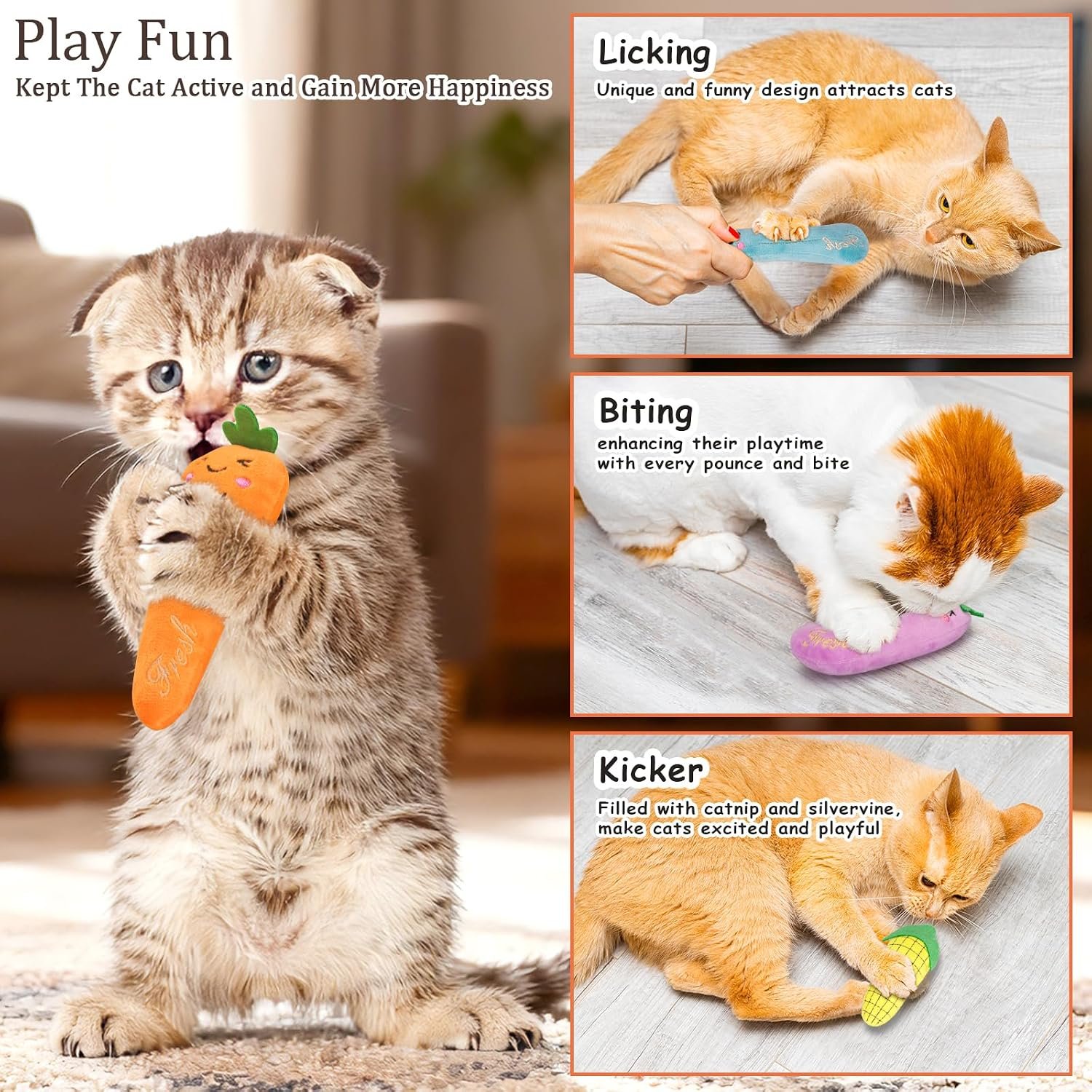 ETEKYER Catnip Cat Toys 5 Pack Vegetable Plush Kicker for Indoor Cats - Image 8