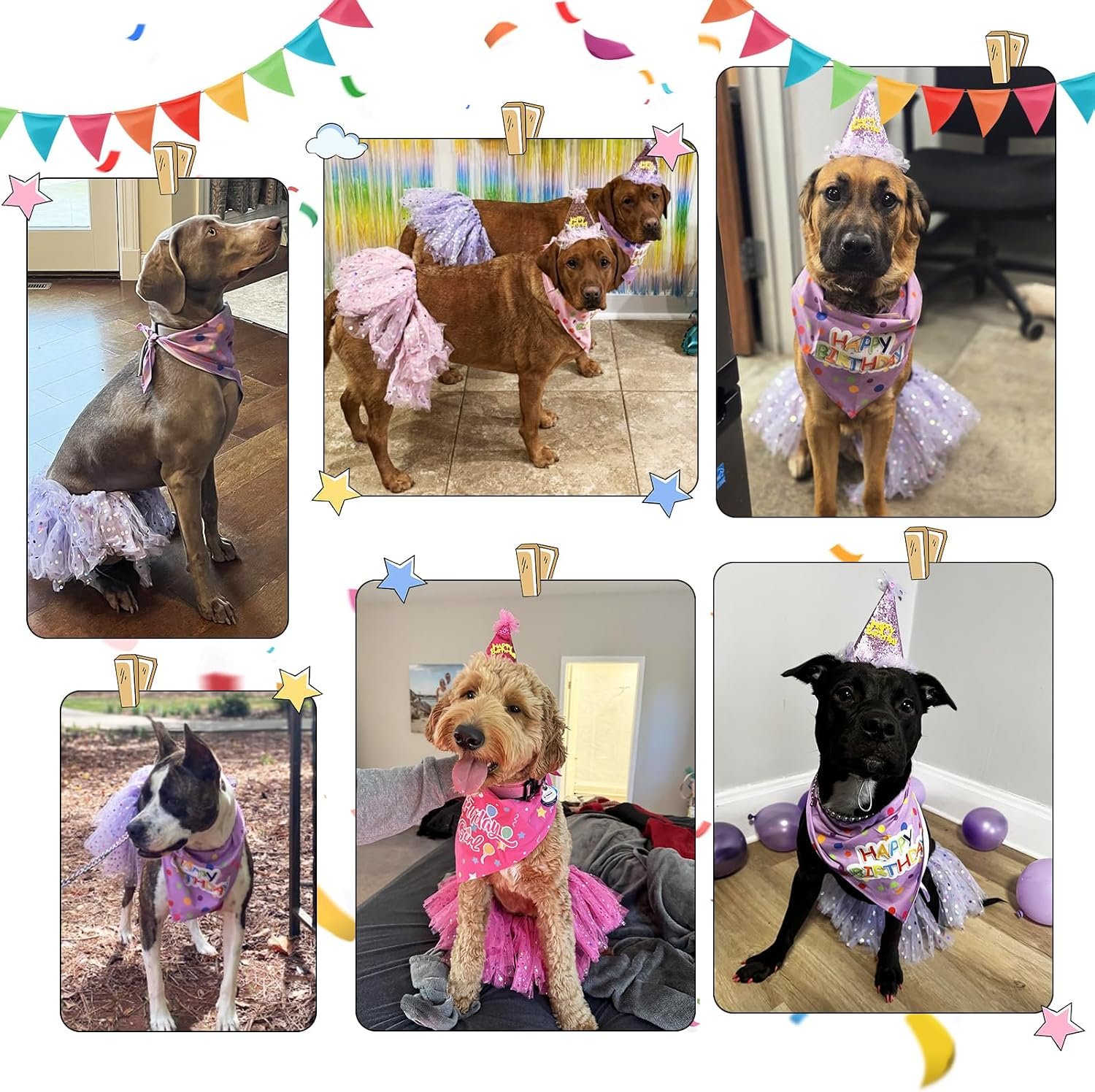 SCENEREAL Dog Birthday Bandana with Hat and Dress Girl Set, Large Dog Birthday Party Supplies, Cute Tutu Skirt Outfit for Medium Big Dogs - Image 8
