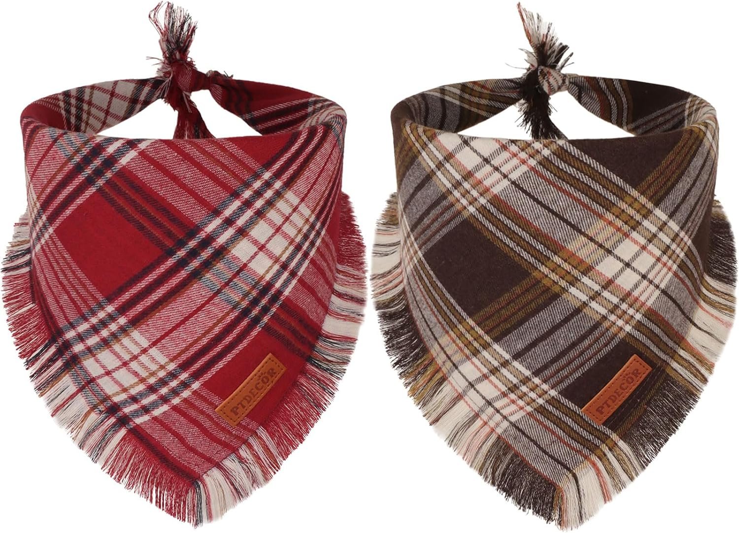 PTDECOR Plaid Fall Dog Bandana, Bro...