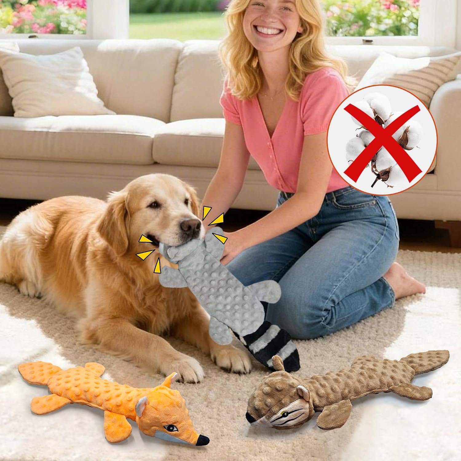 3Pack Squeaky Dog Toys, No Stuffing Plush Dog Toys to Keep Them Busy, Crinkle Chew Toy for Large Medium Small Dogs, Interactive Stuffless Bundle Puppy Teething Toys - Image 5