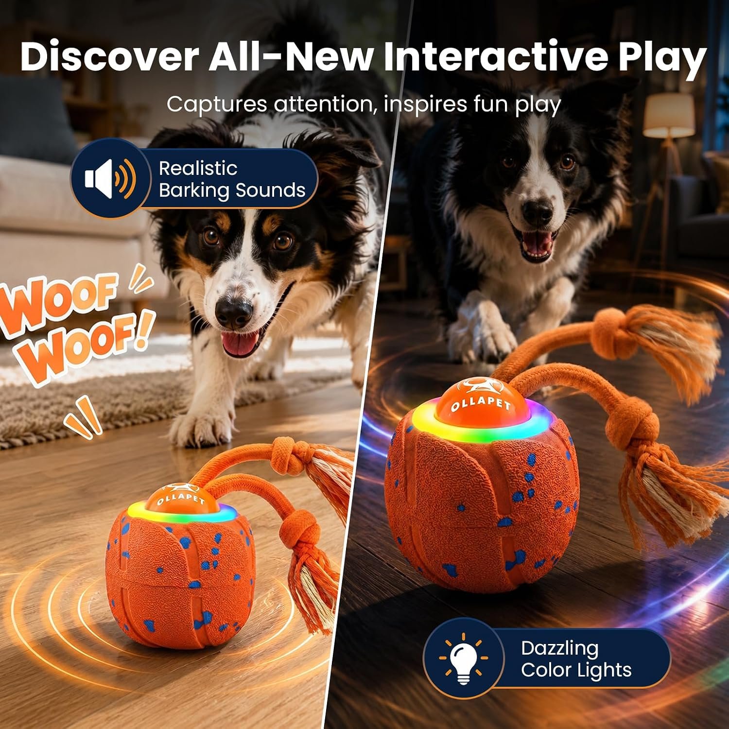 Smart Interactive Dog Toys, 3 Modes Automatic Rolling Ball, Chase Pet Toy with Rope & Barking Sound, Chew Resistant E-TPU, IPX7 Waterproof Rechargeable Ball for Medium Large Dogs, Orange - Image 5