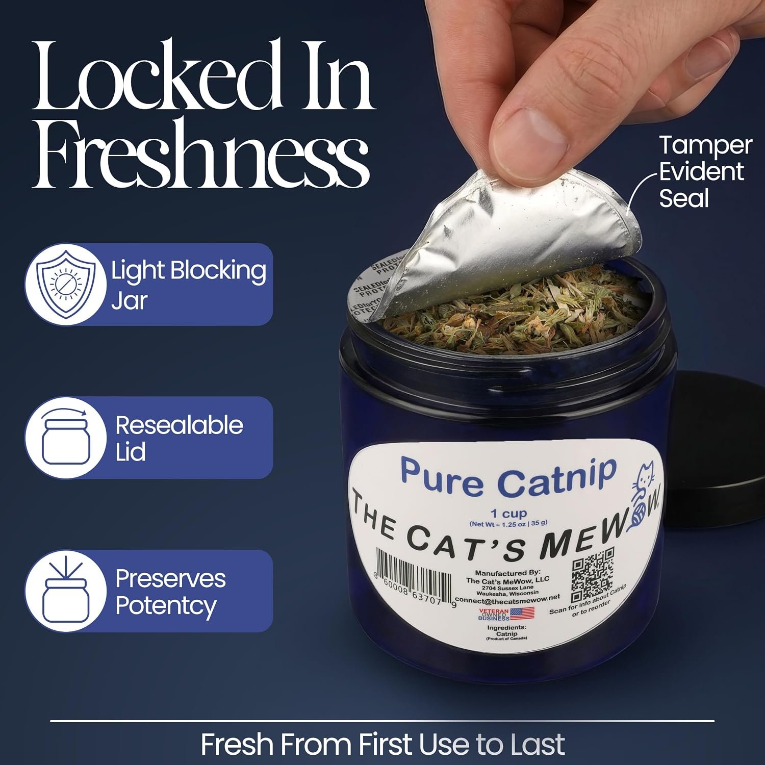 The Cat's MeWow 100% Pure Catnip – North American Grown – Strong Aroma for Play & Enrichment – Resealable Freshness Jar – Veteran-Owned Brand - Image 3