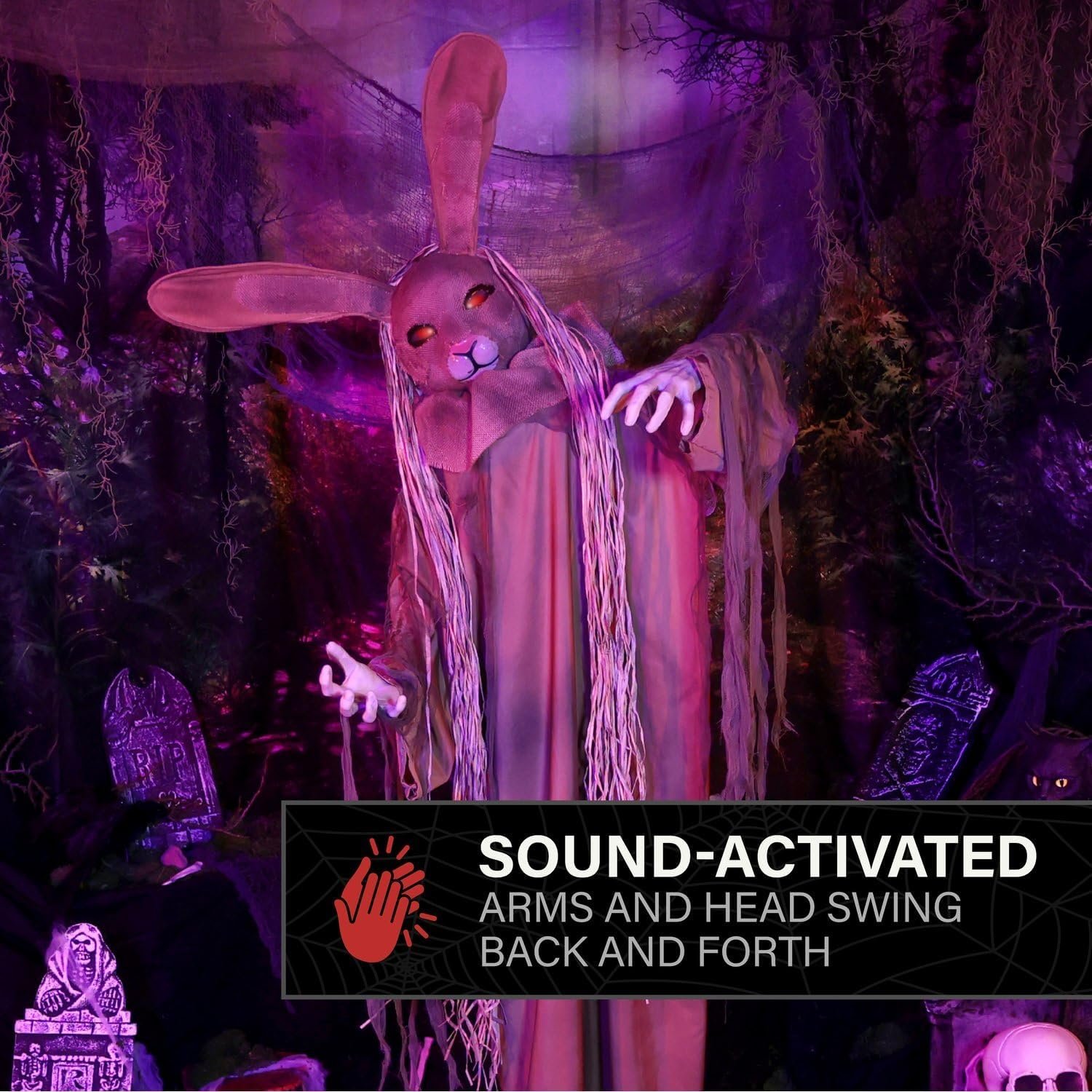 Haunted Hill Farm 5.6-Ft. Brown Rabbit Halloween Animatronic - Image 3