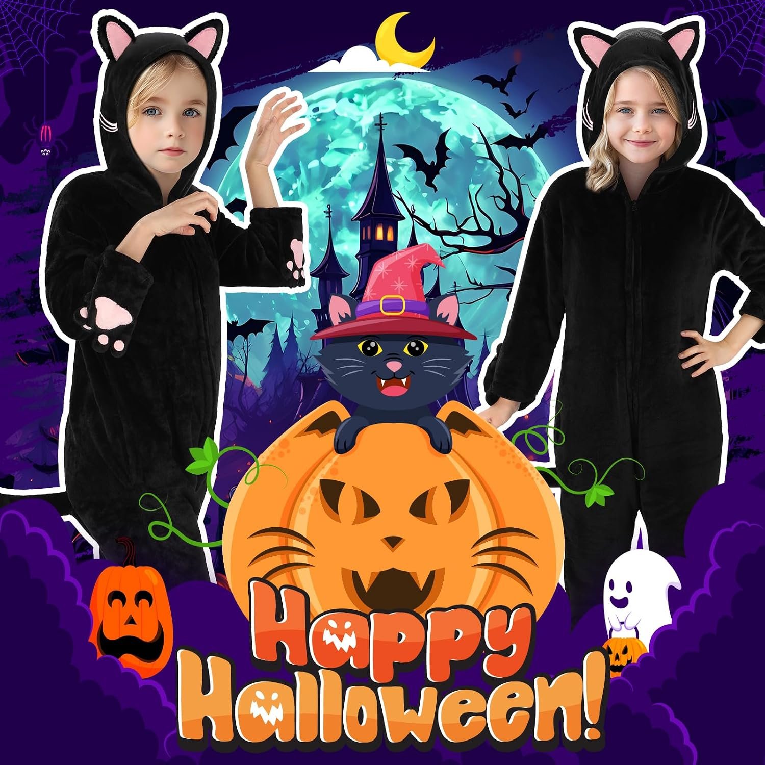 Joycover Halloween Black Cat Costume for Girls, Kids Cheetah Costume Onesie - Image 6