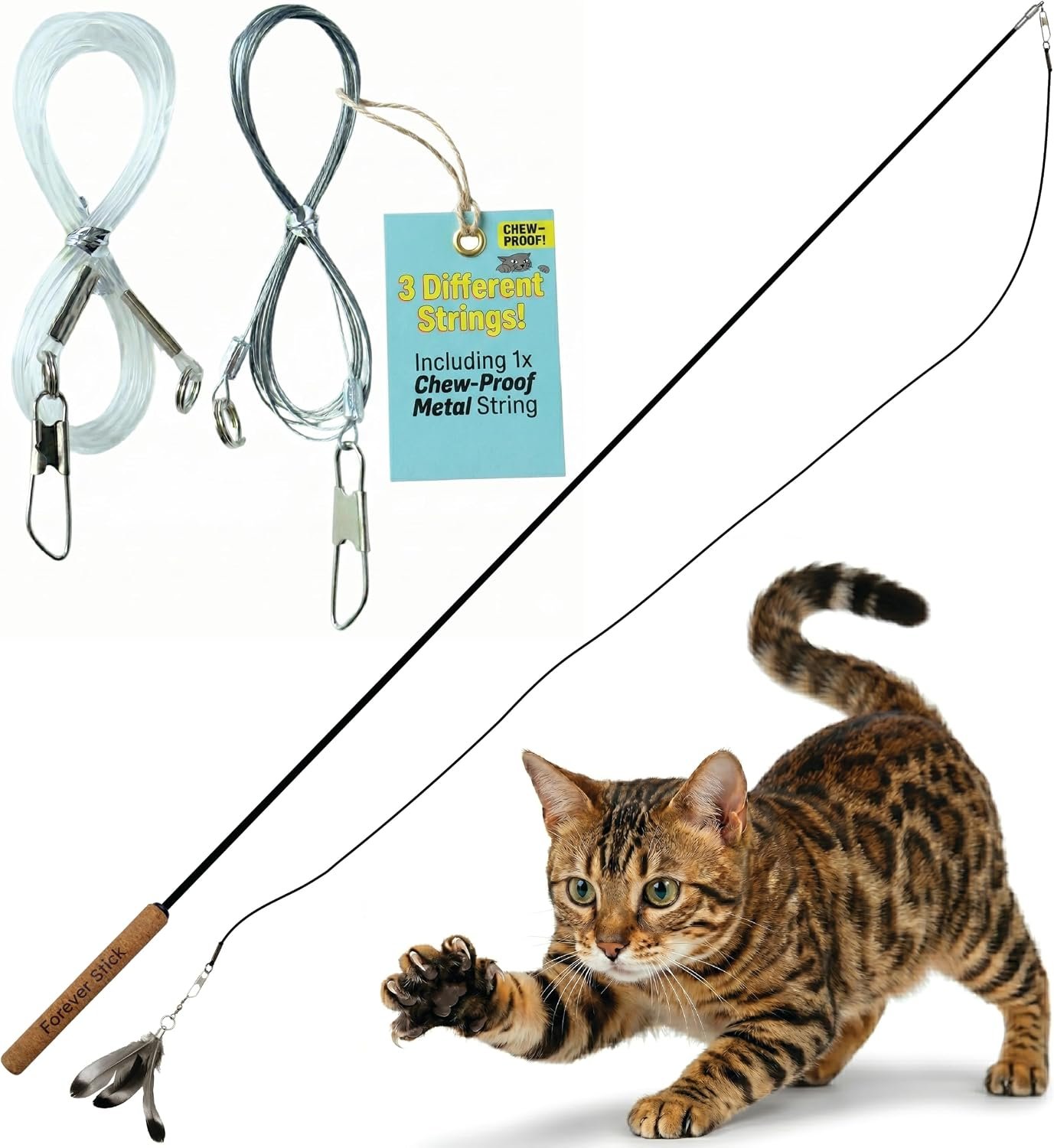 Forever Stick Cat Wand Toy, 3 Strin...