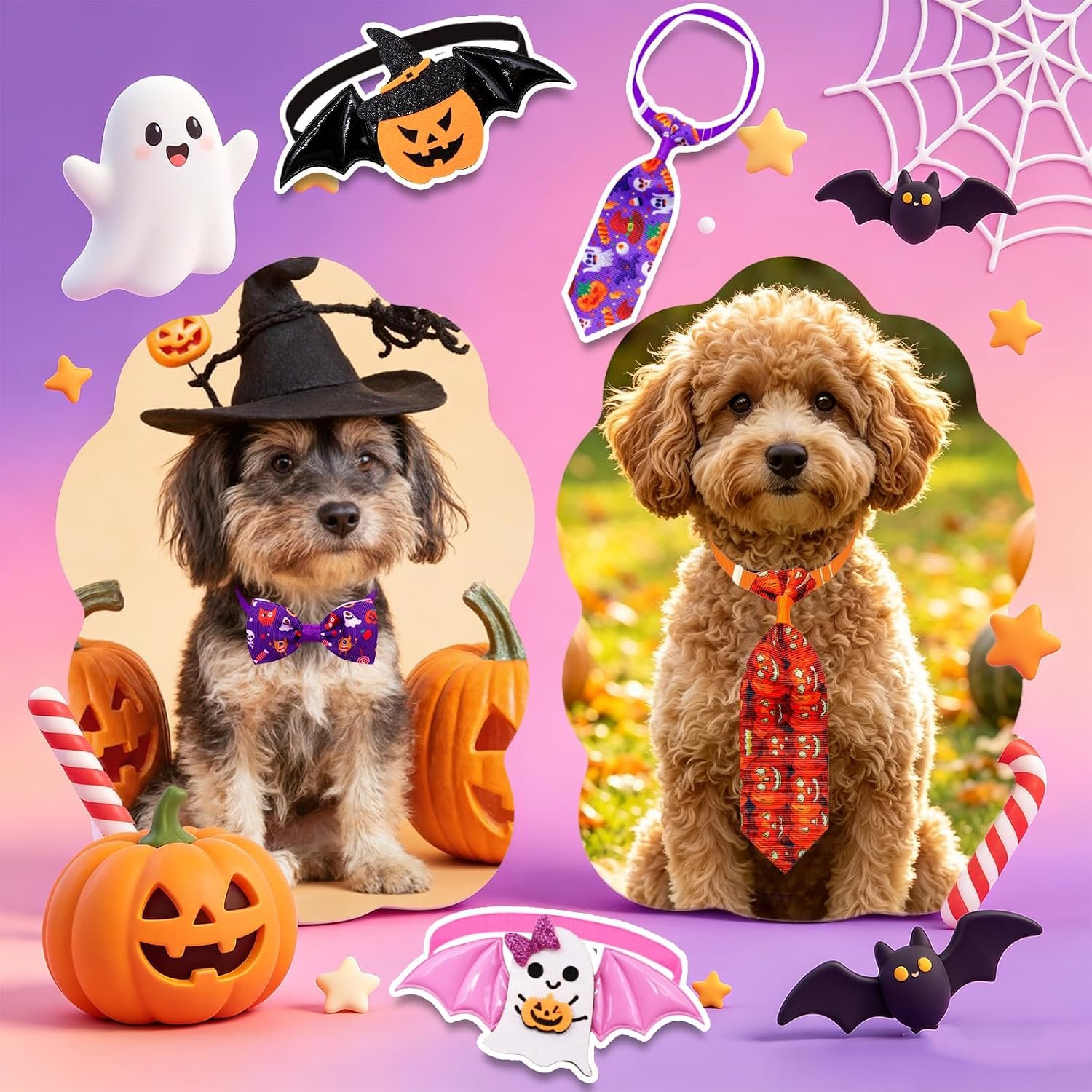 Mruq 50 Pcs Halloween Dog Collar & Bows for Small Medium Puppies - Image 2