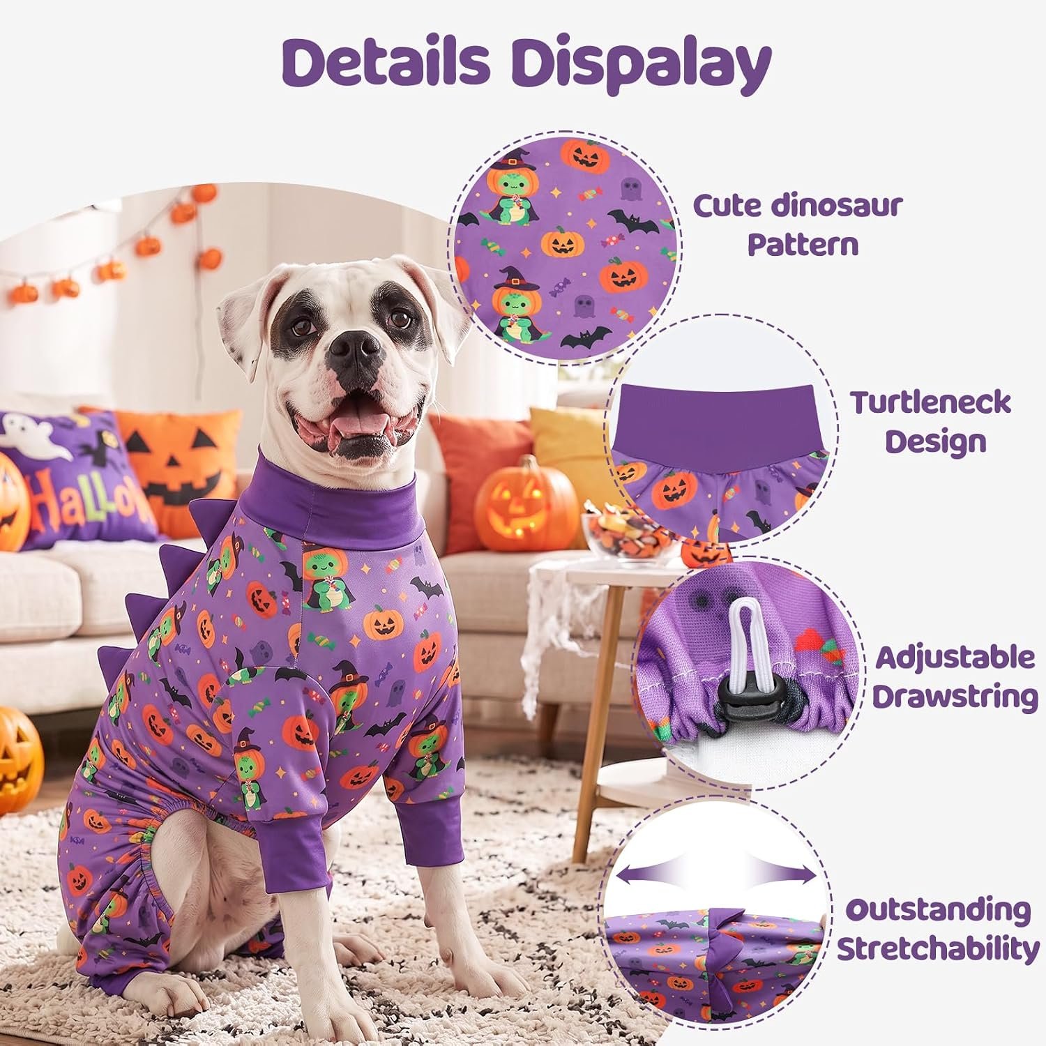 Halloween Dinosaur Dog Pajamas Large Size, Big Dog Onesie Clothes, Anti Shedding and Licking, Post Surgery Recovery Pet Pjs, Cotton Soft Material Stretchable Pet Pajamas U-COSP09L - Image 2