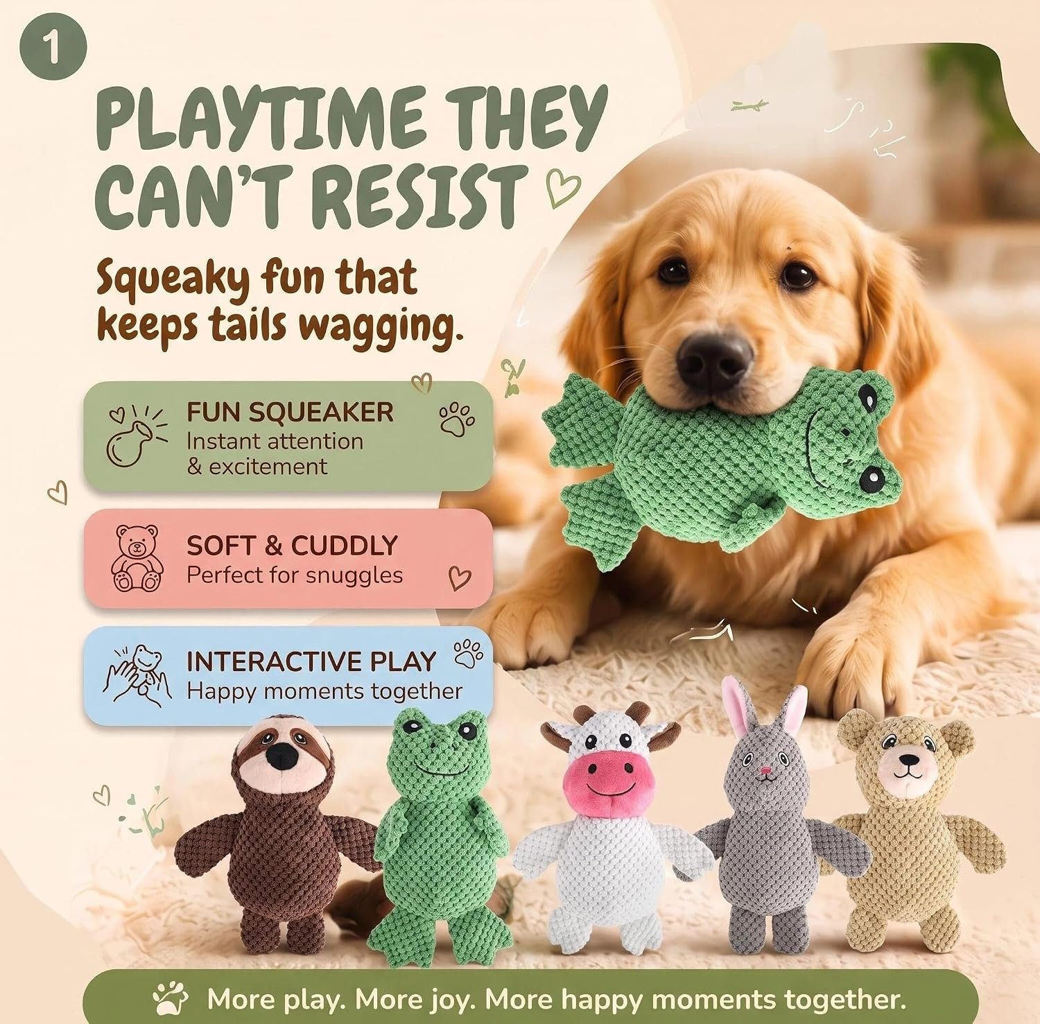 Act boldly 5-Pack Squeaky Dog Toys – Durable Animal-Shaped Plush Chew Toys for Dogs, Handmade Interactive Puppy Toys with Squeaker, Perfect for Reducing Destructive Behavior - Image 2