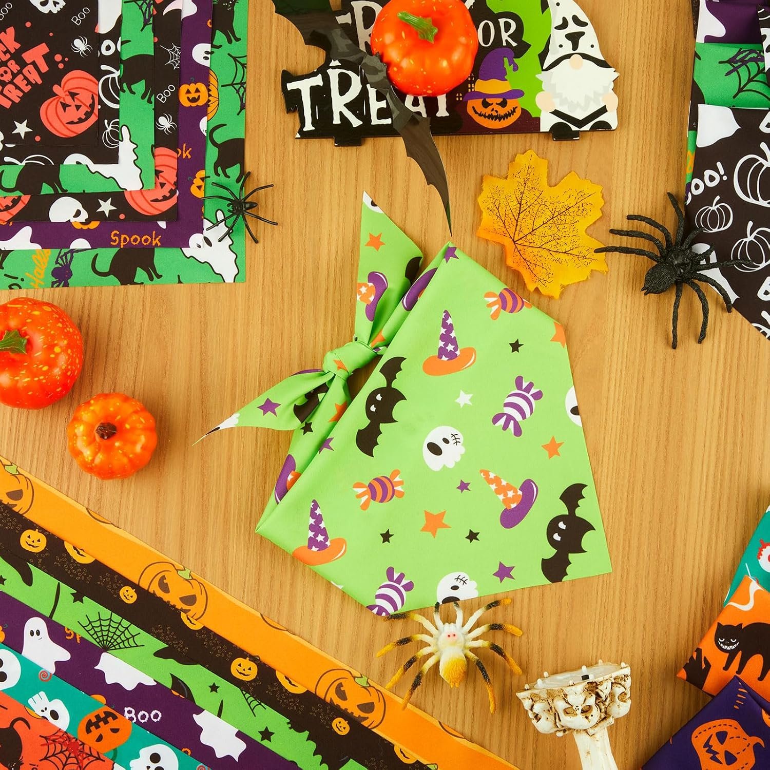 Preboun 50 Pcs Halloween Dog Bandanas Bulk, Pumpkin Ghost Bat Spider Web - Image 5