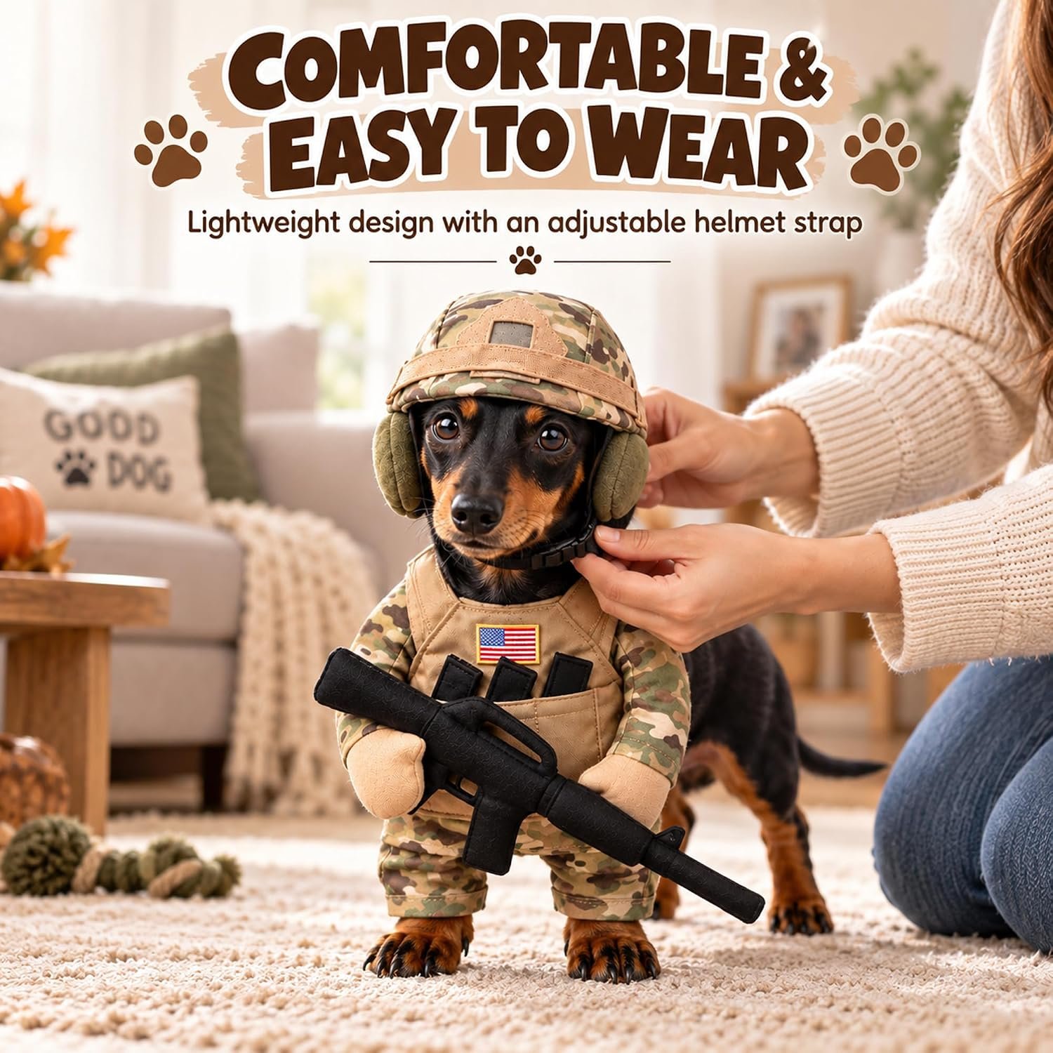 Dog Halloween Costumes with Helmet, Military Uniform for Small Dogs & Cats - Image 6