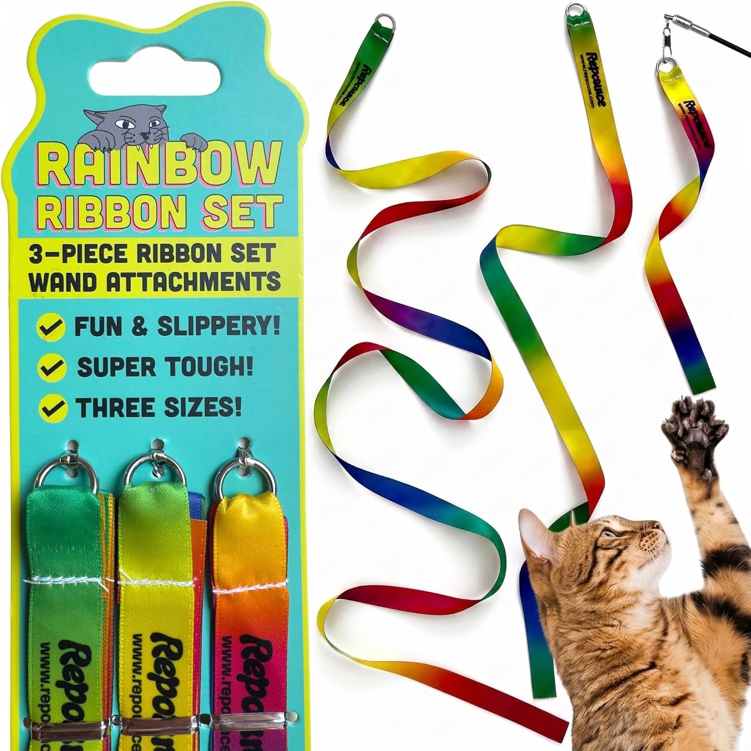 Rainbow Ribbon Cat Toy 3-Pack, Fore...