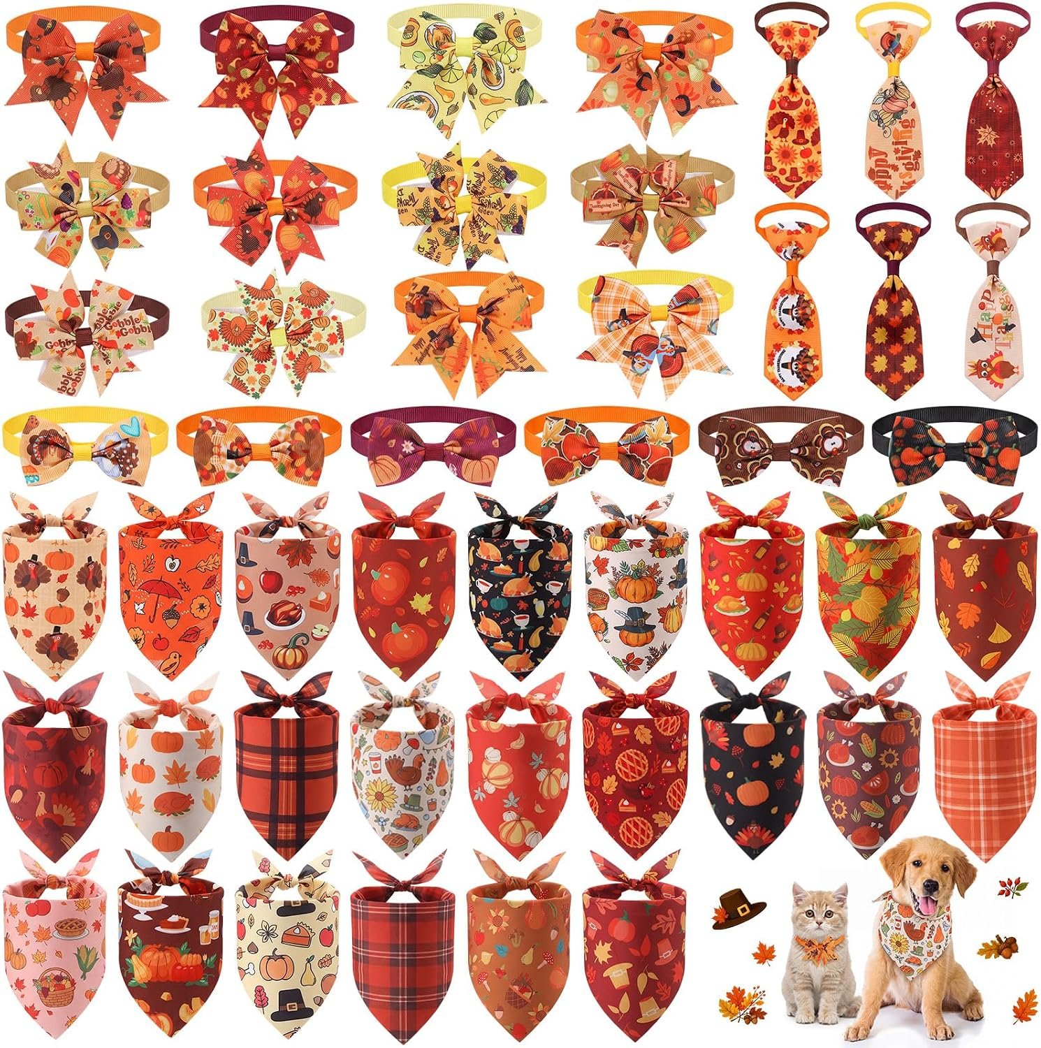 Thinkday 48 Pcs Fall Dog Bandanas a...