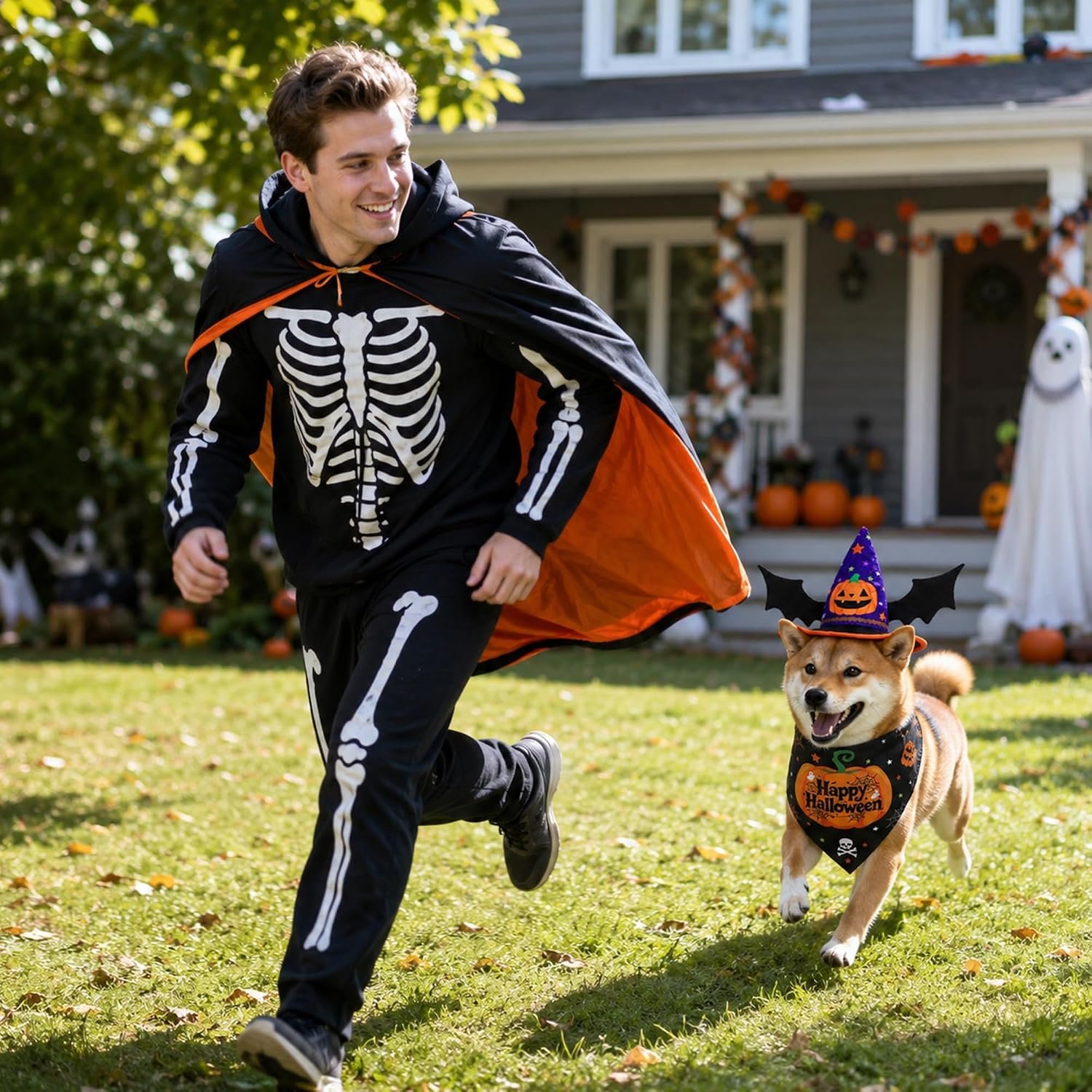 2 Pcs Halloween Pet Hat Bandana Set, Witch Pumpkin Costumes for Dogs - Image 6