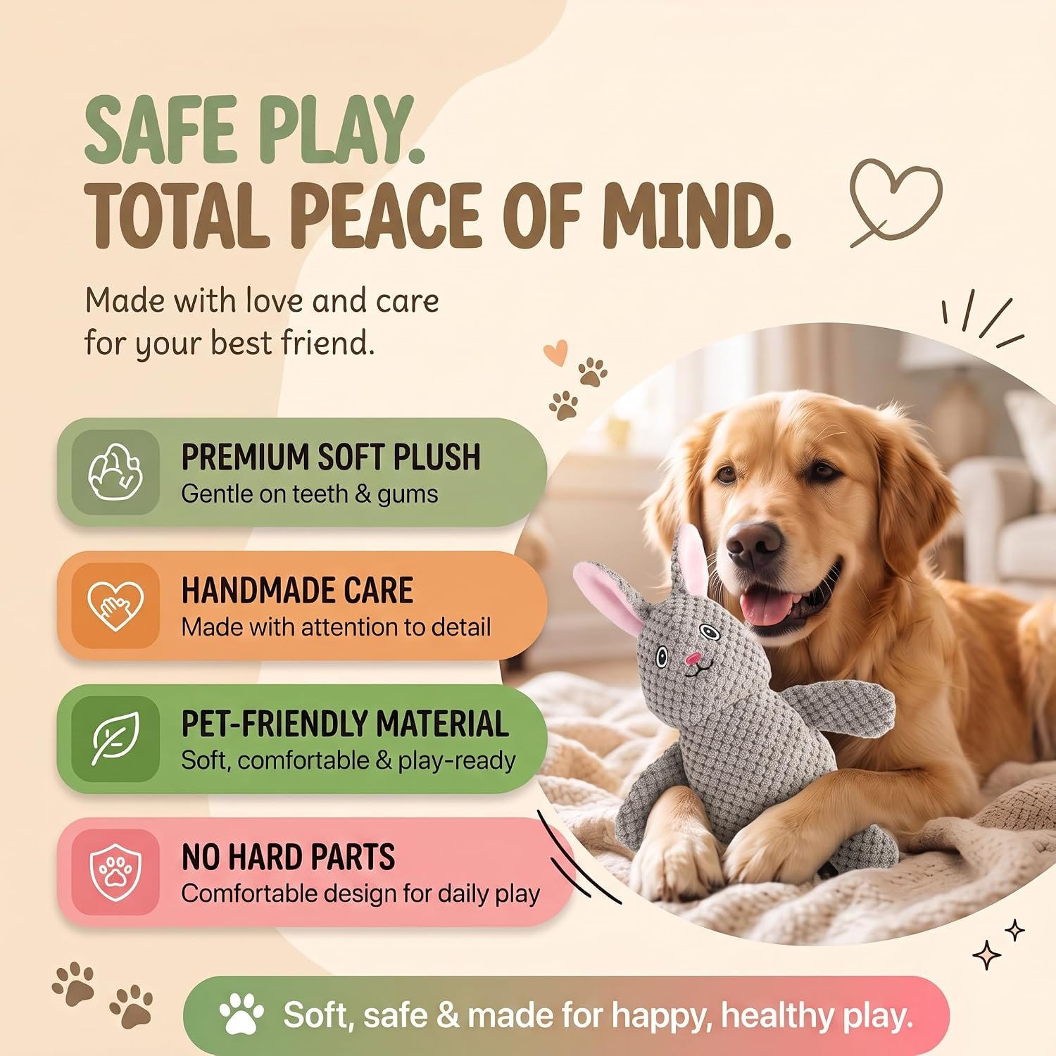 Act boldly 5-Pack Squeaky Dog Toys – Durable Animal-Shaped Plush Chew Toys for Dogs, Handmade Interactive Puppy Toys with Squeaker, Perfect for Reducing Destructive Behavior - Image 6