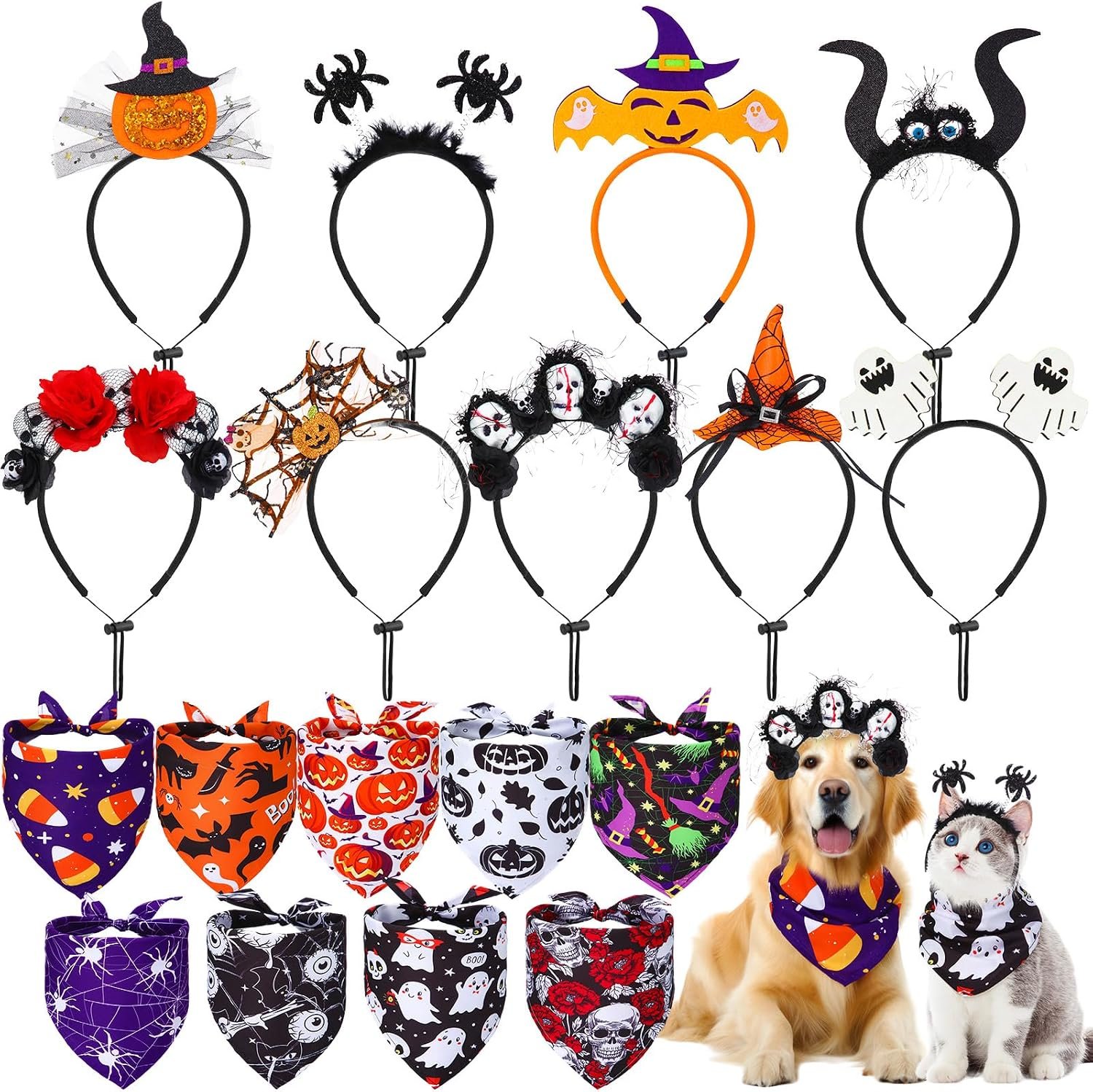 Sadnyy 18 Pcs Halloween Dog Headban...