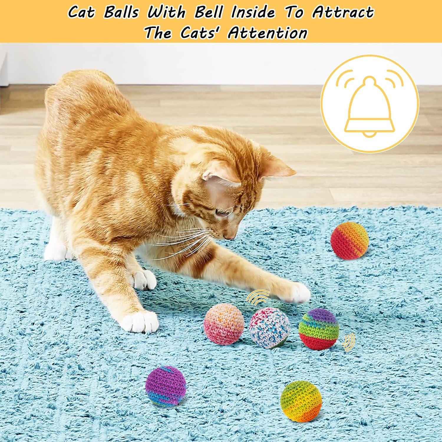 Retro Shaw Cat Toys Balls, Wool Yarn Cat Ball with Bell Inside, 6Pcs - Image 3