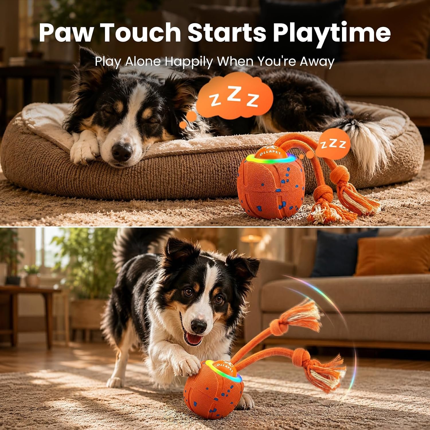 Smart Interactive Dog Toys, 3 Modes Automatic Rolling Ball, Chase Pet Toy with Rope & Barking Sound, Chew Resistant E-TPU, IPX7 Waterproof Rechargeable Ball for Medium Large Dogs, Orange - Image 6