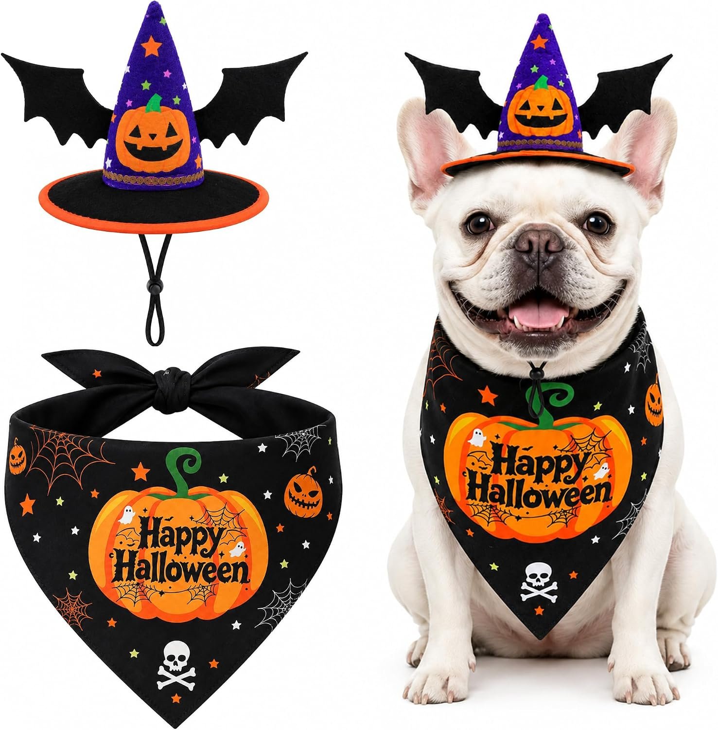 2 Pcs Halloween Pet Hat Bandana Set...