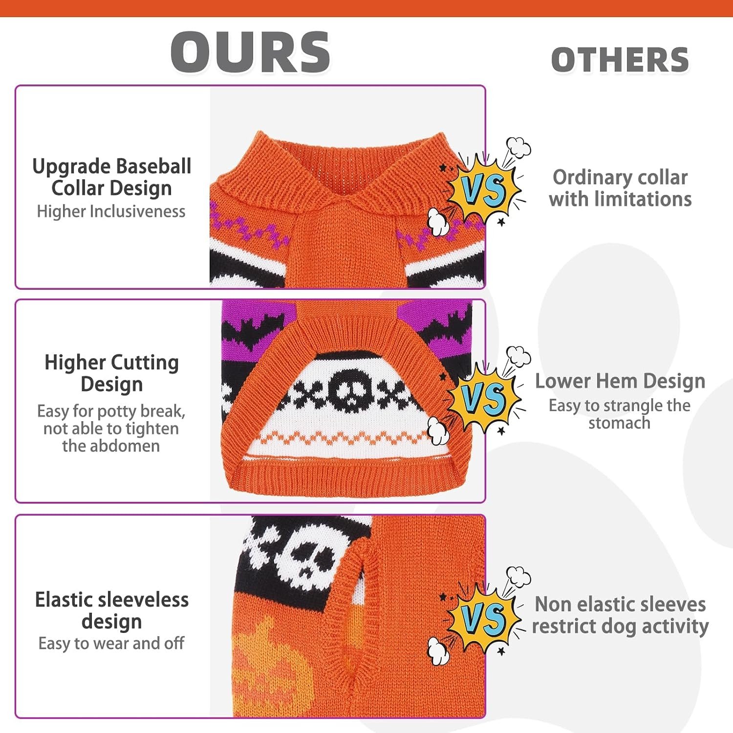 KOOLTAIL Halloween Dog Sweater Costume Fall Winter Clothes - Soft Pumpkin Knitwear Dog Cold Weather Coat, Pet Sweatshirt Pullover Outfit for Small Medium Large Dogs Puppy Cats Girls Boys Orange SM - Image 5